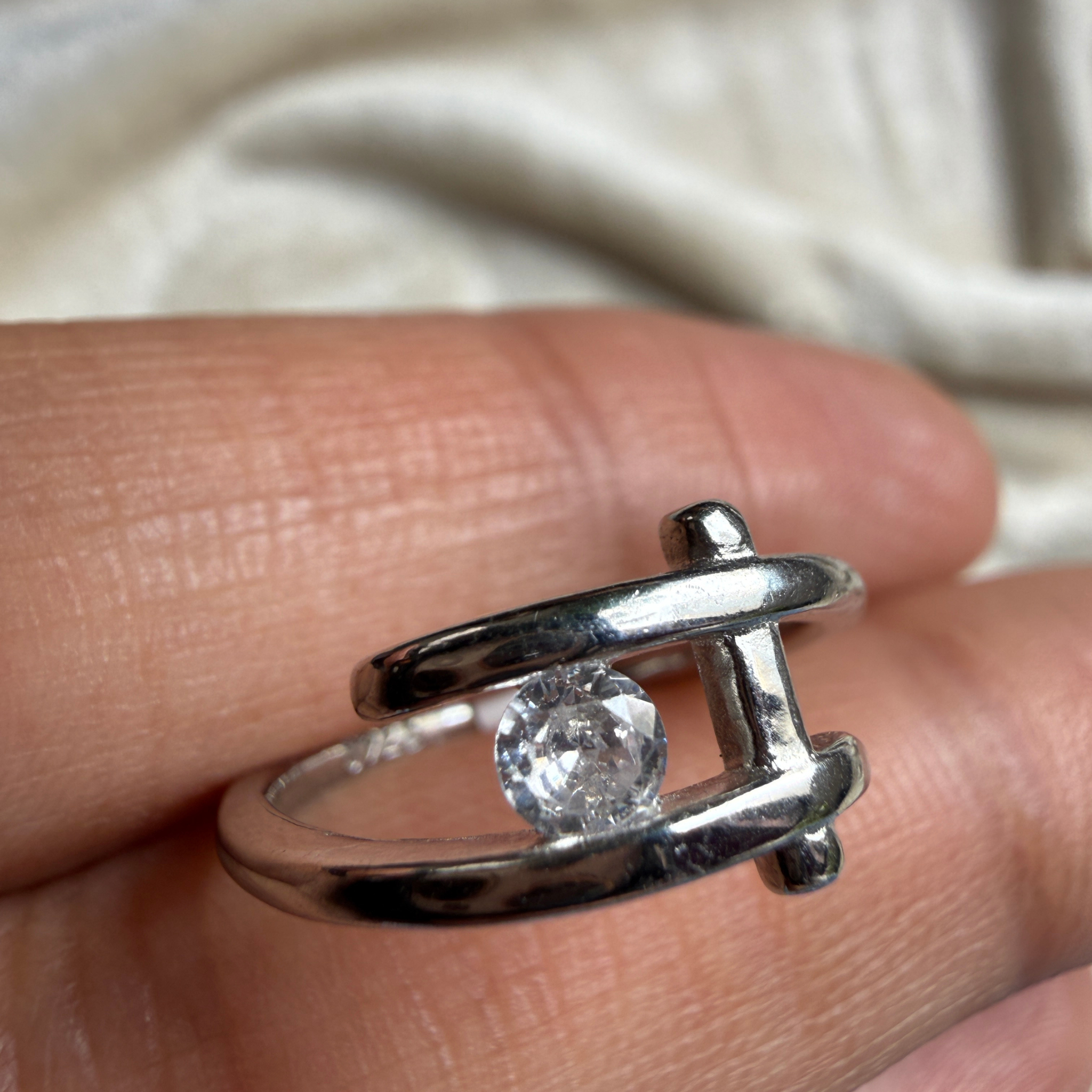 Modern round lab-grown diamond open ring in white gold by Kiashaa Jewellery.