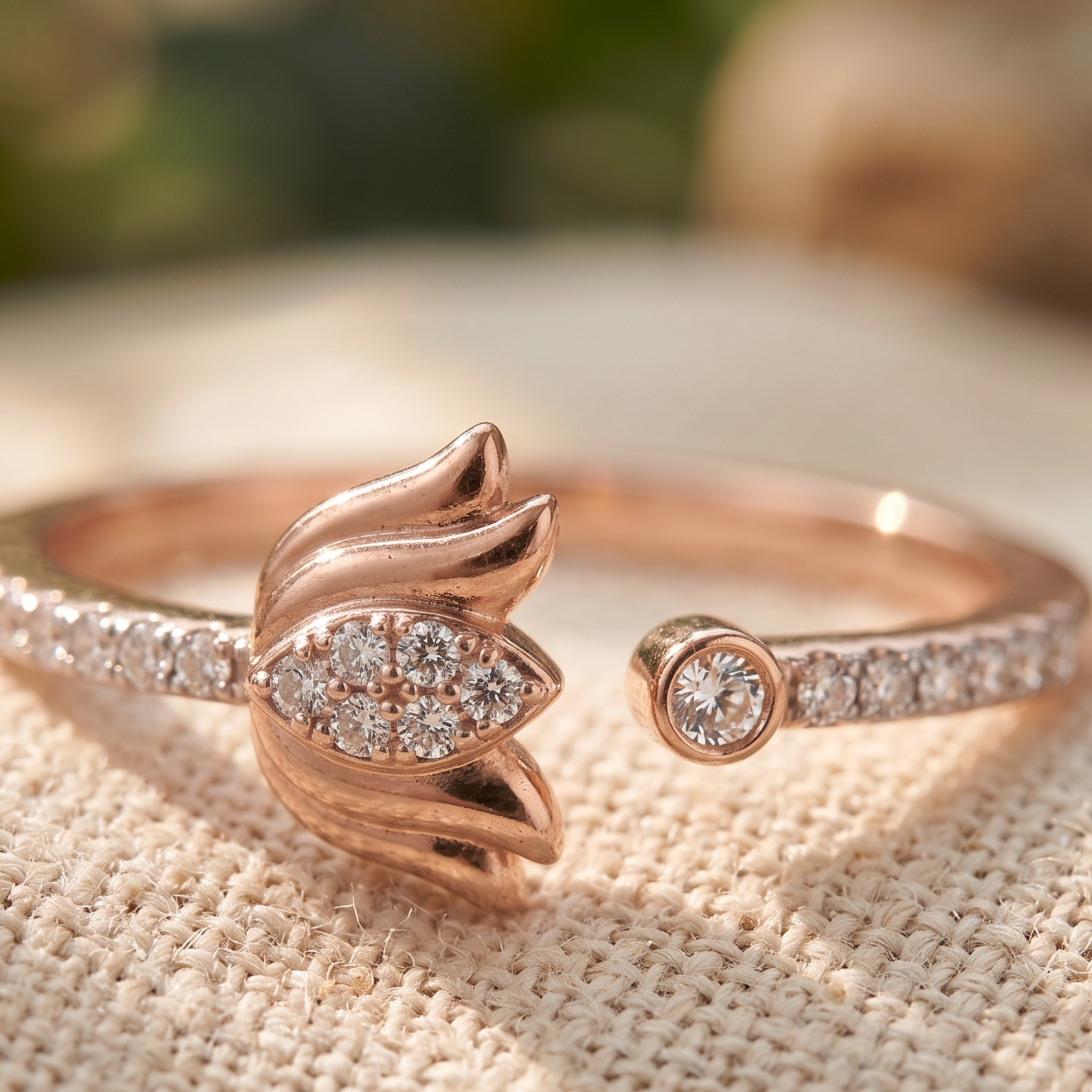 Kiashaa Jewellery 0.68 CTW swan diamond open cuff bracelet in polished rose gold.