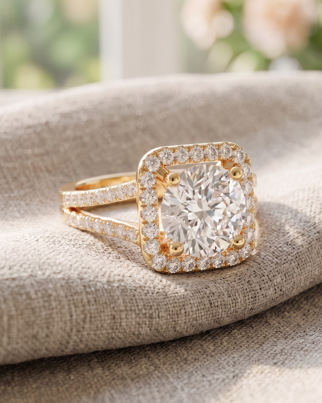 Elegant 2.82 carat lab-grown diamond ring by Kiashaa Jewellery in rose gold with round diamond accents.