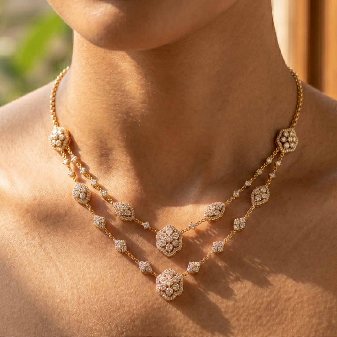Royal Blossom 5.00 CTW Diamond Layered Necklace in 14K & 18K Gold