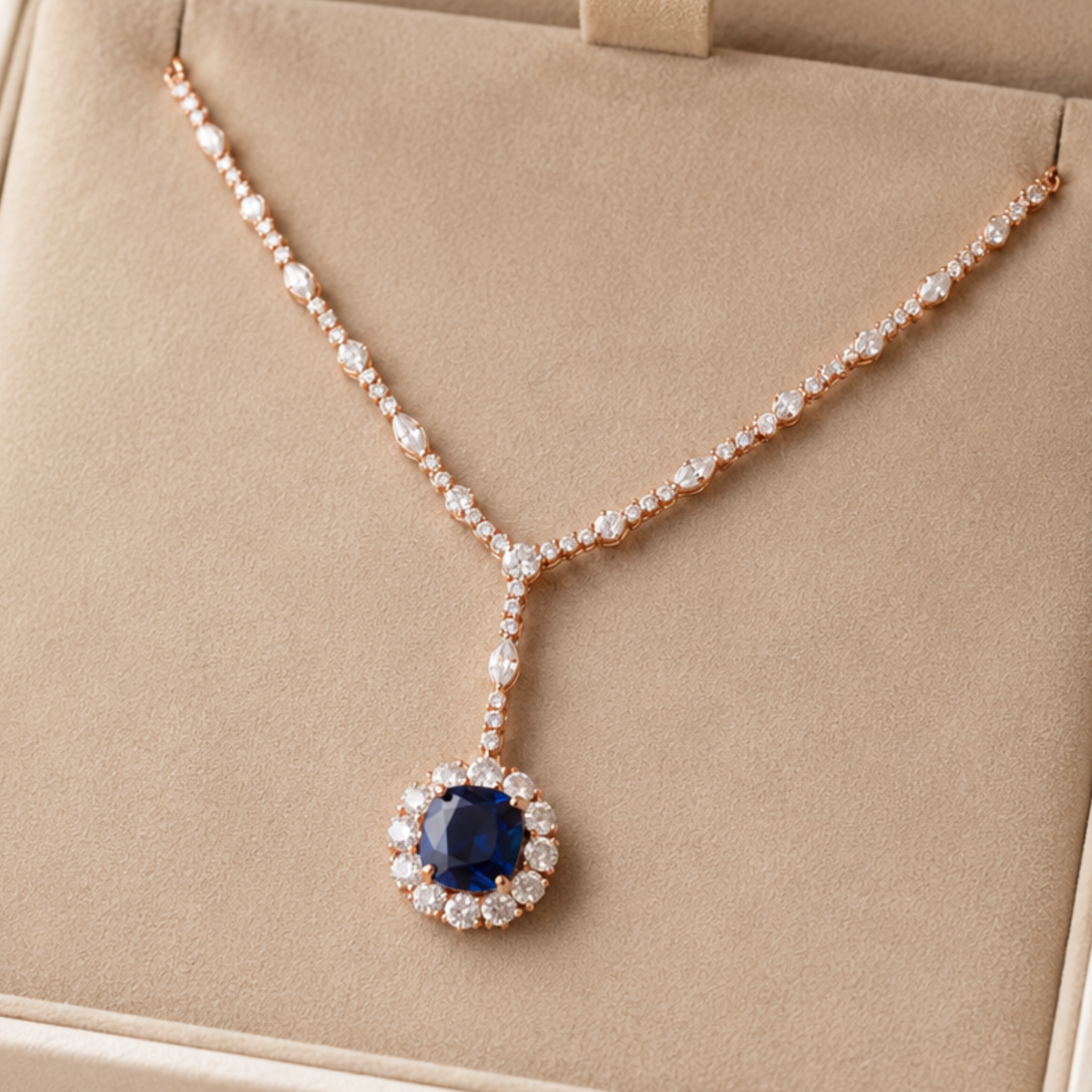 Royal Azure 7 CT Blue Gemstone & Diamond Y Necklace in 14K & 18K Gold