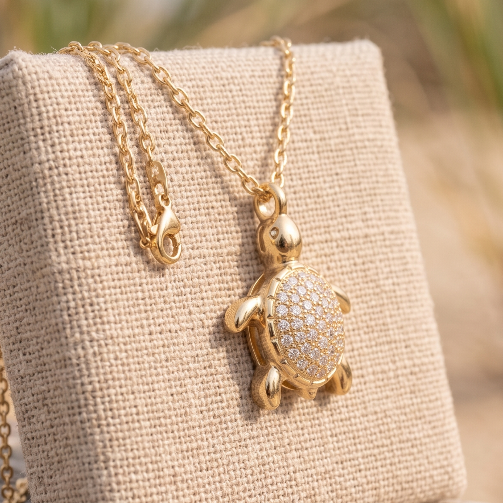 Kiashaa Jewellery 0.37 CTW diamond turtle pendant necklace in polished yellow gold.