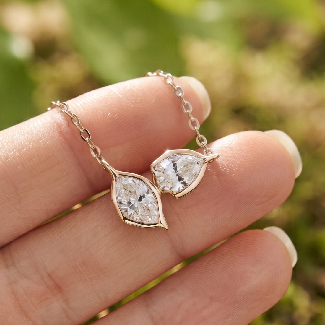 Twin Petal 2.05 CTW Pear & Marquise Diamond Leaf Necklace in 14K & 18K Gold