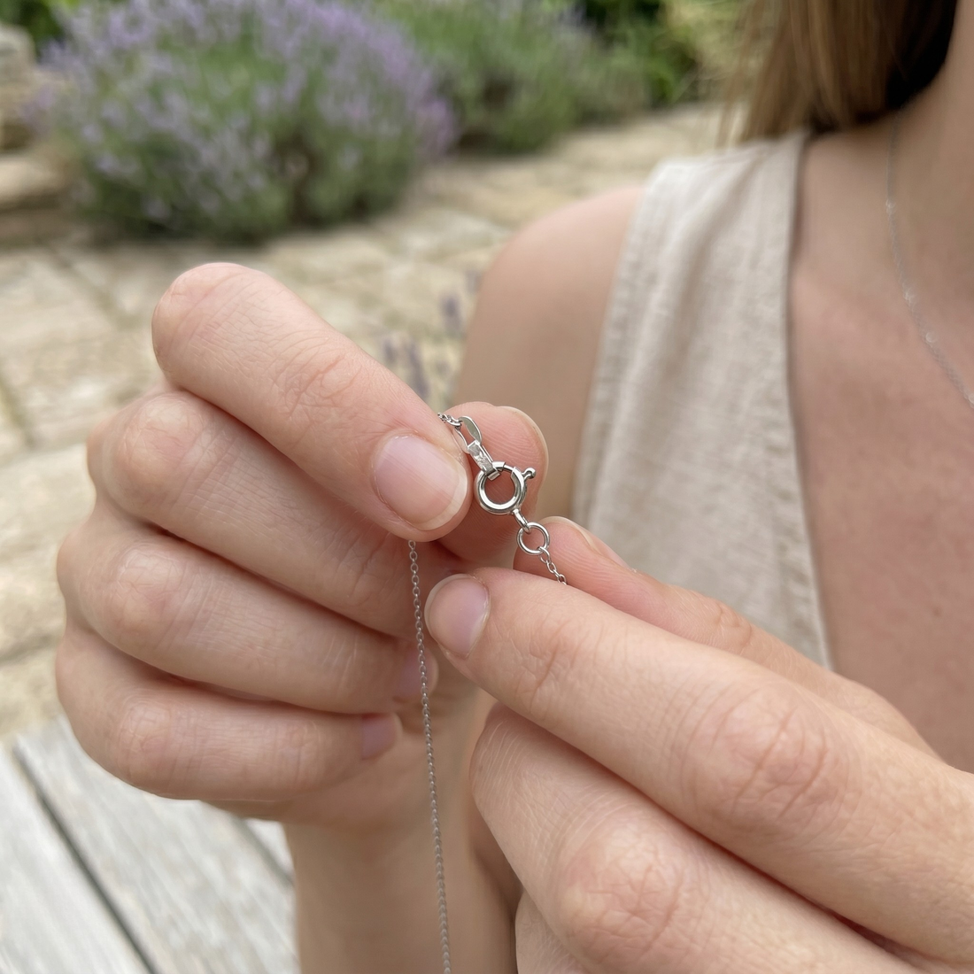 Blue and pink gemstone cherry pendant necklace with marquise lab-grown diamonds by Kiashaa Jewellery.