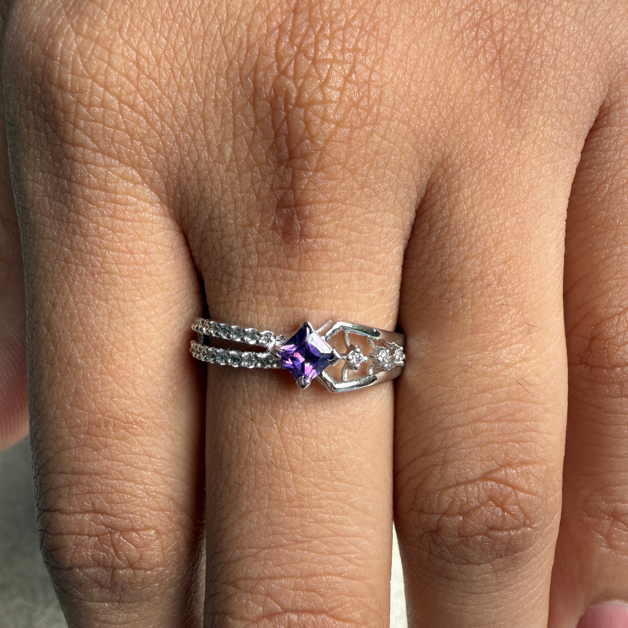 Blue princess-cut gemstone and lab-grown diamond ring by Kiashaa Jewellery.