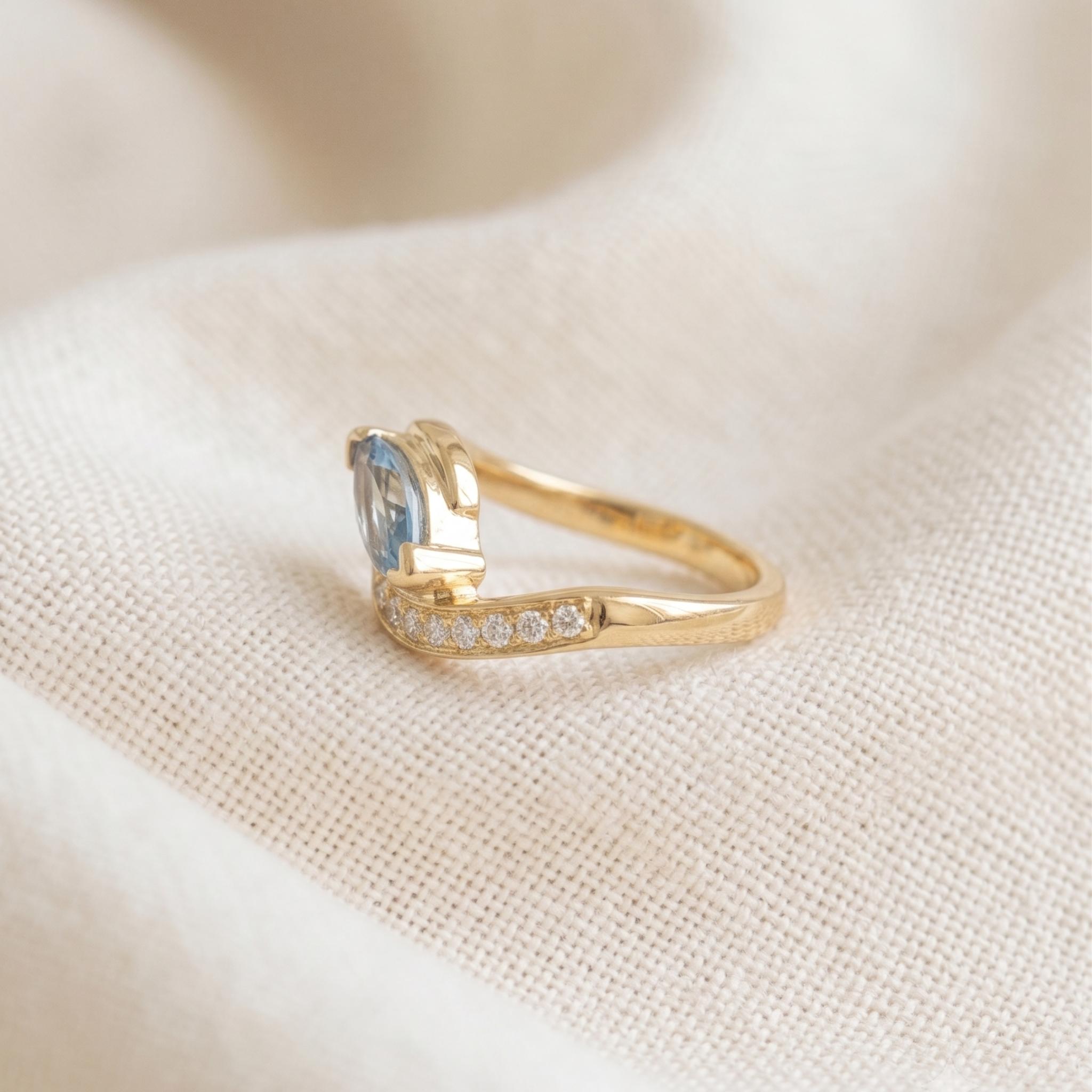 Made-to-order blue gemstone ring available in white, yellow and rose gold.
