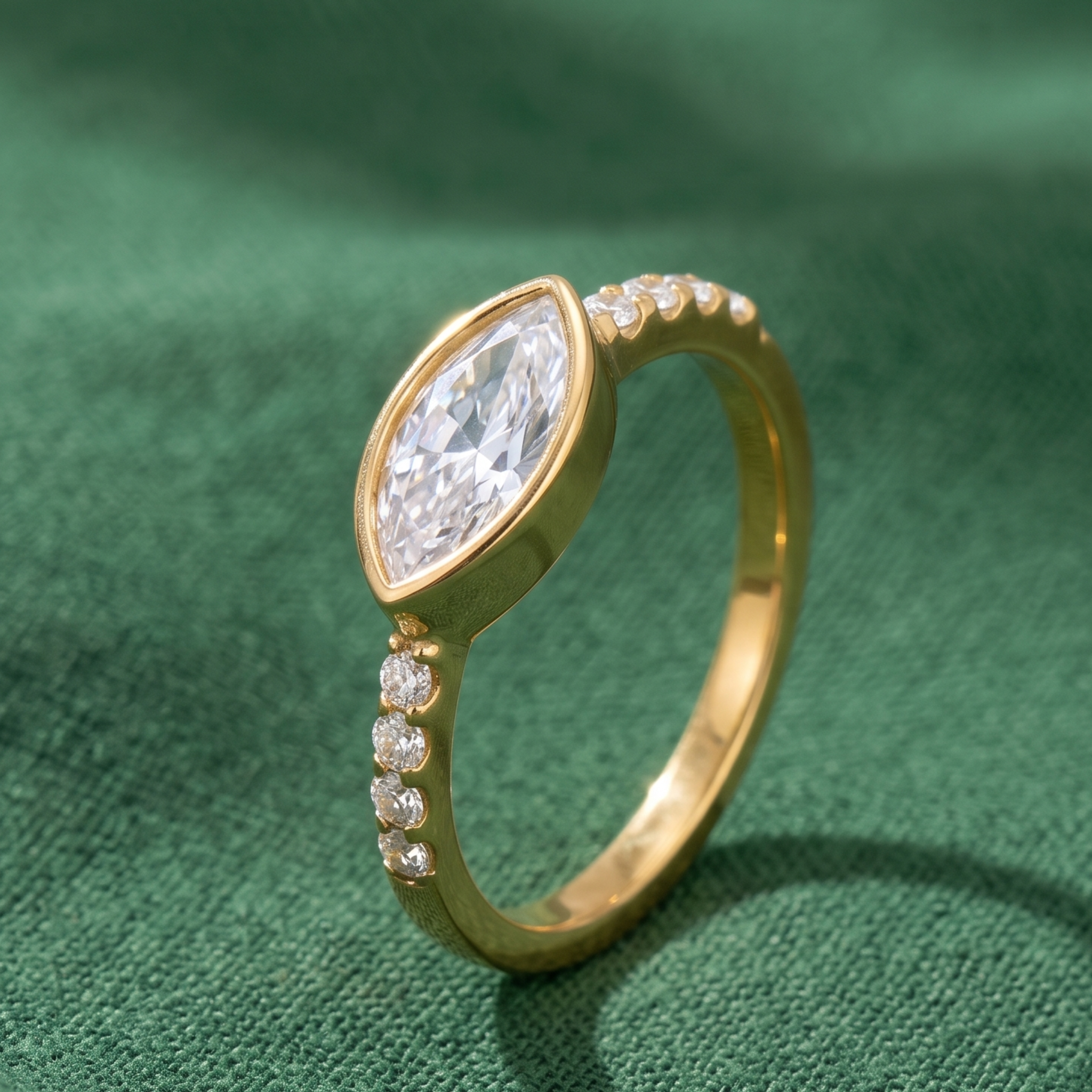 Modern marquise diamond ring available in white yellow and rose gold