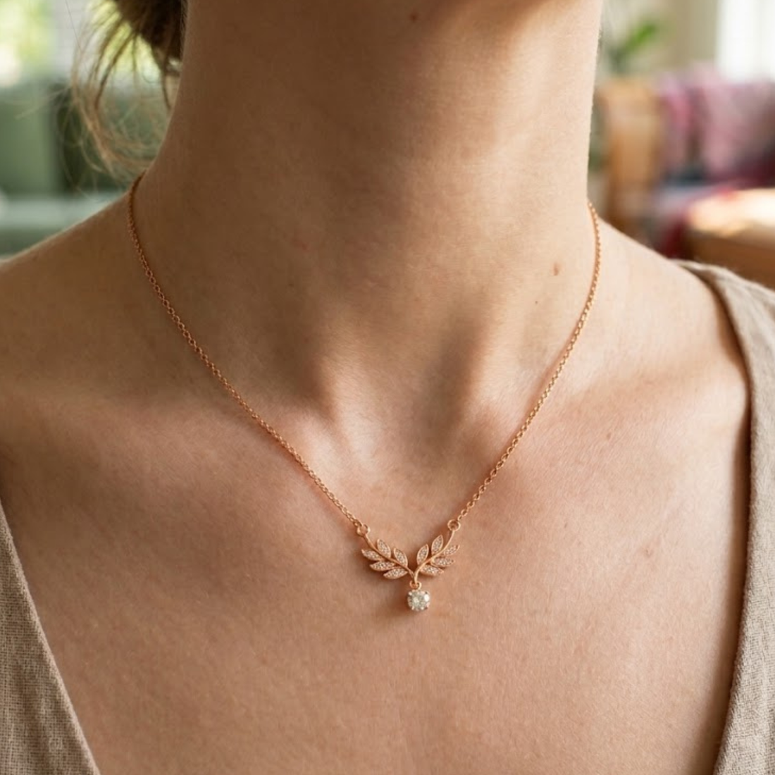 Eternal Laurel 0.27 CTW Diamond Leaf Necklace in 9K, 14K & 18K Gold