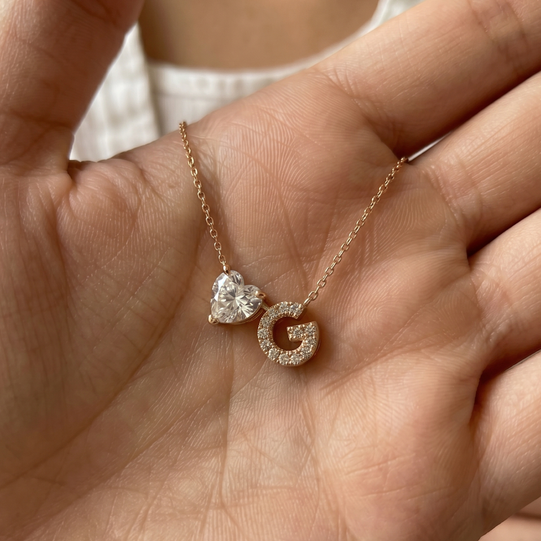 Amour Initial 1.15 CTW Heart Diamond & Custom Letter Necklace in 9K, 14K & 18K Gold