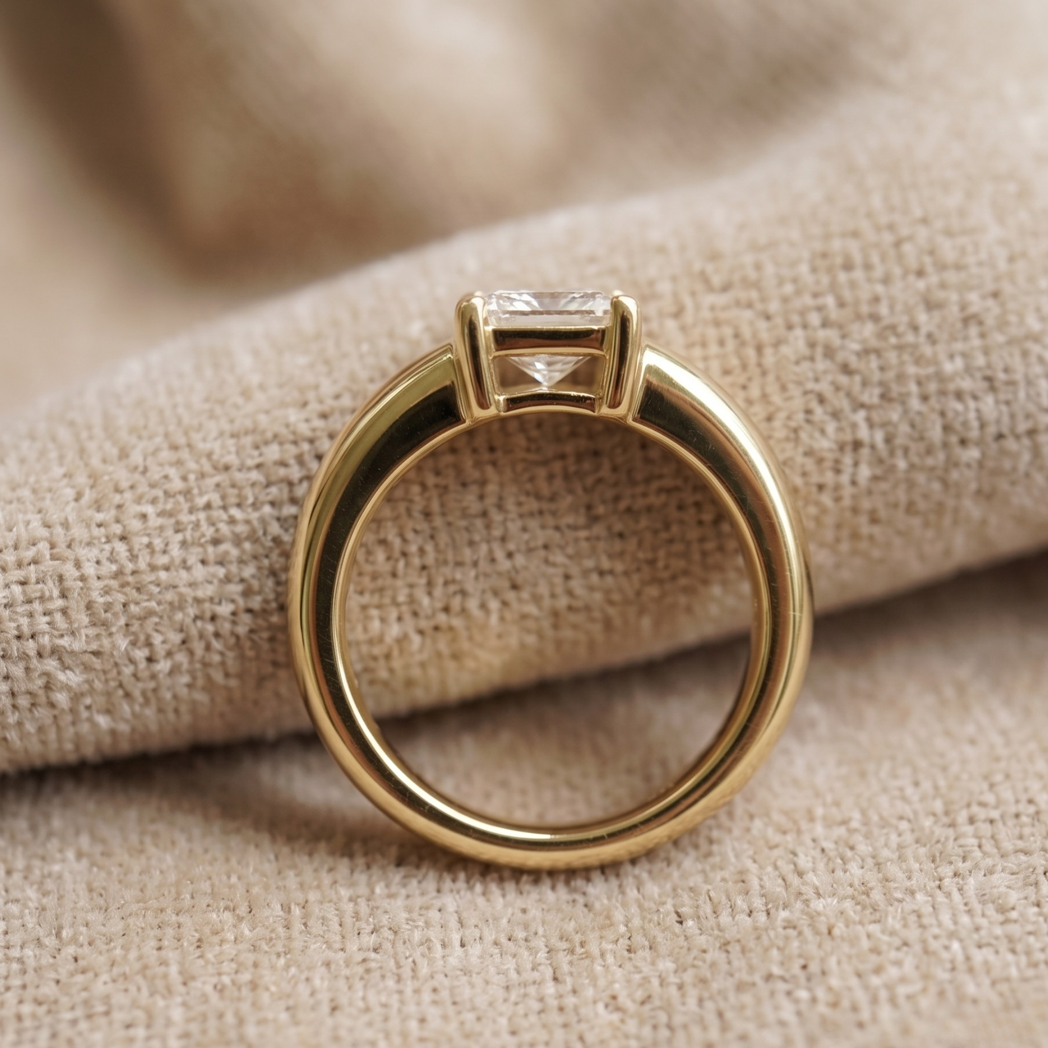 Kiashaa Jewellery 1.93 CT princess-cut solitaire ring in polished yellow gold.