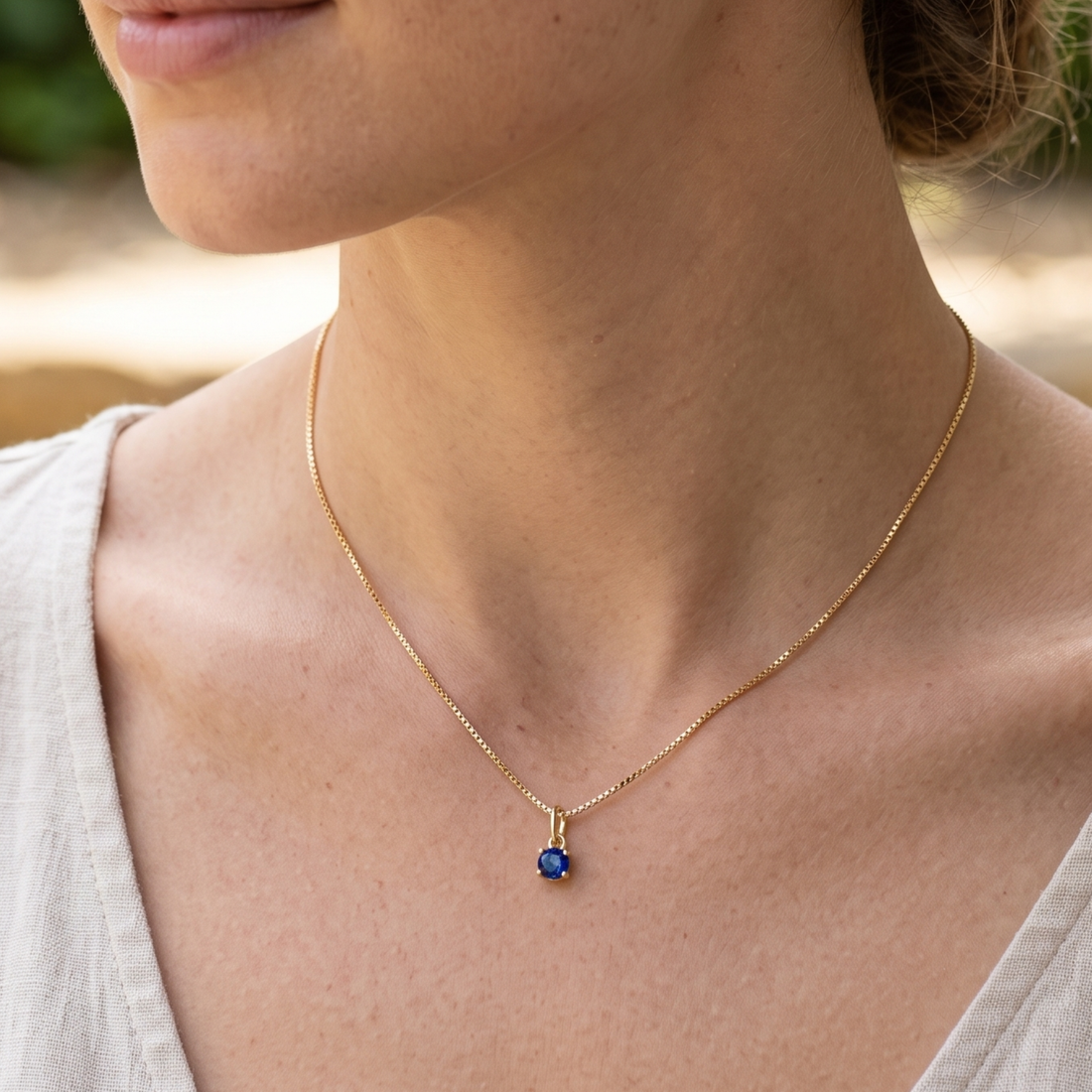 Celestial Blue 0.84 CT Round Solitaire Pendant Necklace in 9K, 14K & 18K Gold