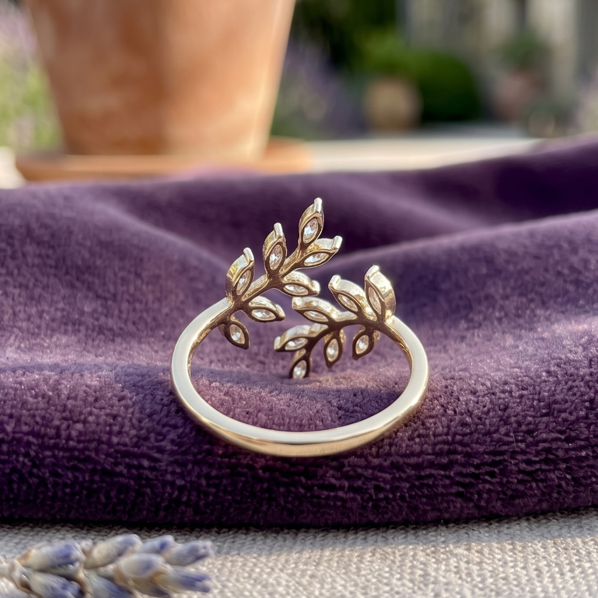Kiashaa Jewellery 1.12 CTW marquise diamond leaf ring in polished yellow gold.