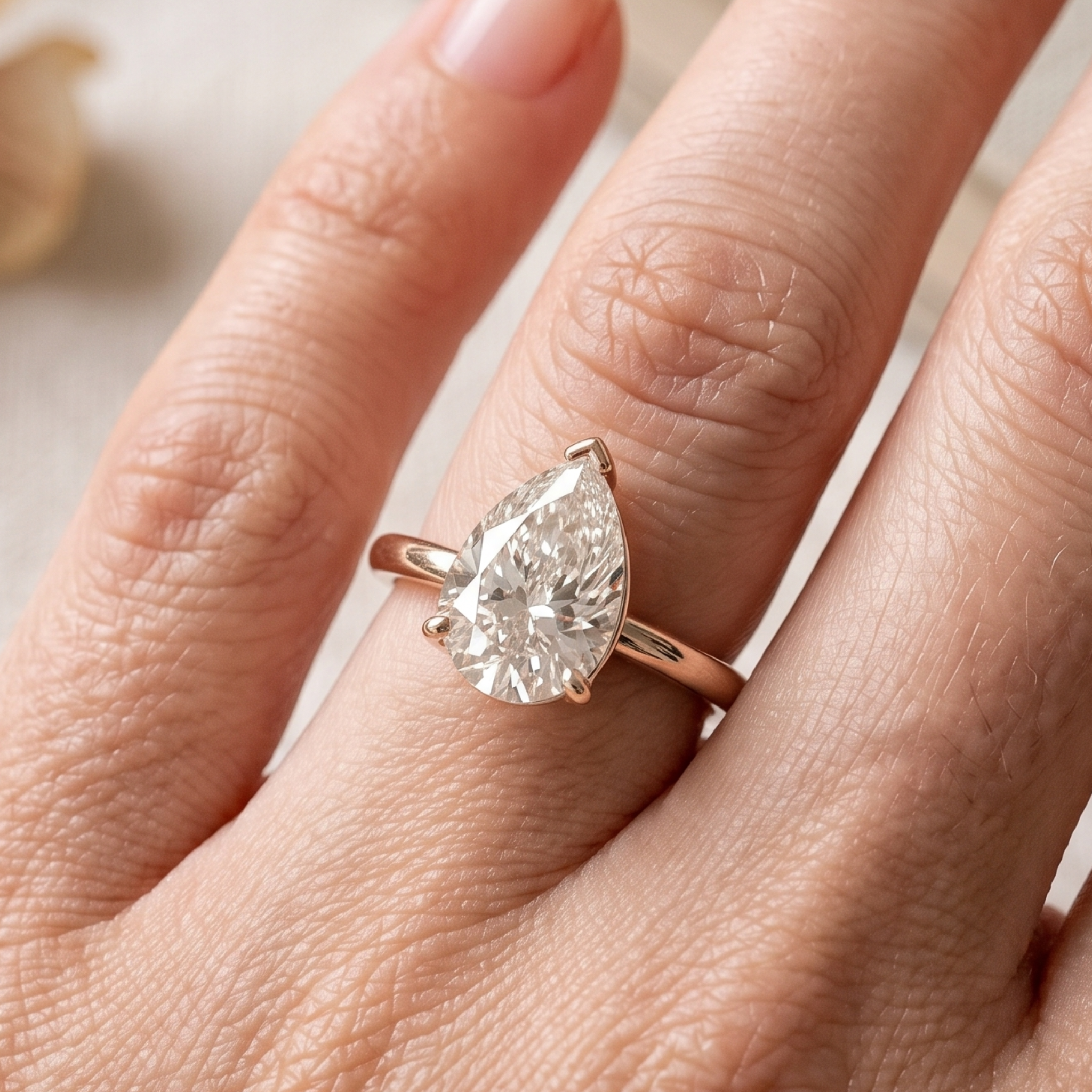 Kiashaa Jewellery 0.76 CT pear solitaire diamond ring in polished yellow gold.
