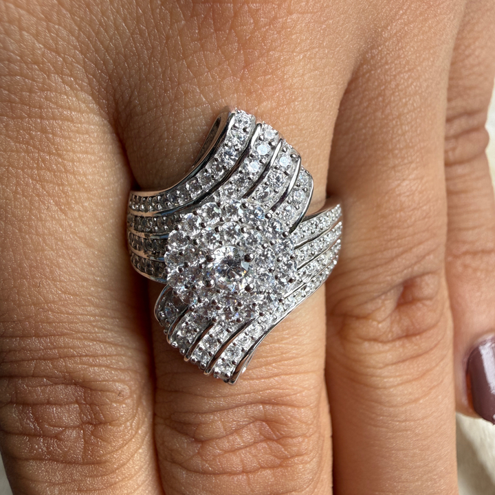 Round lab-grown diamond multi-row statement ring by Kiashaa Jewellery.