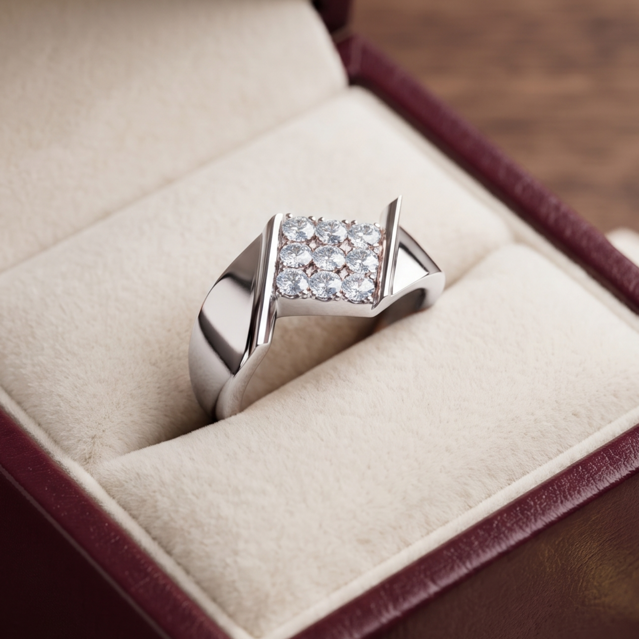 Luxury diamond engagement ring in a clean studio setting with refined bridal styling by Kiashaa Jewellery