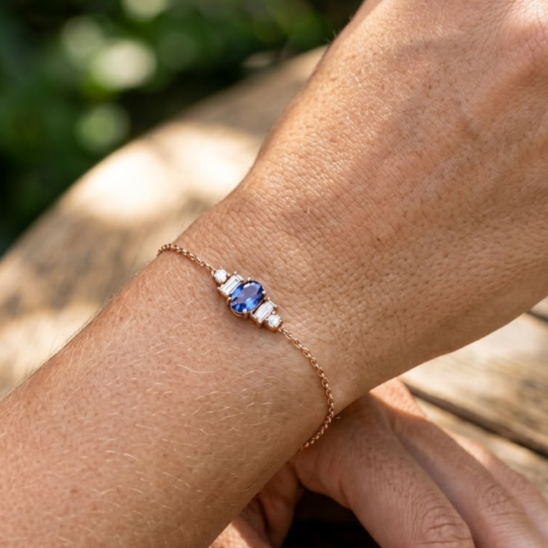 1.18 CTW Oval Blue Gemstone & Diamond Station Bracelet