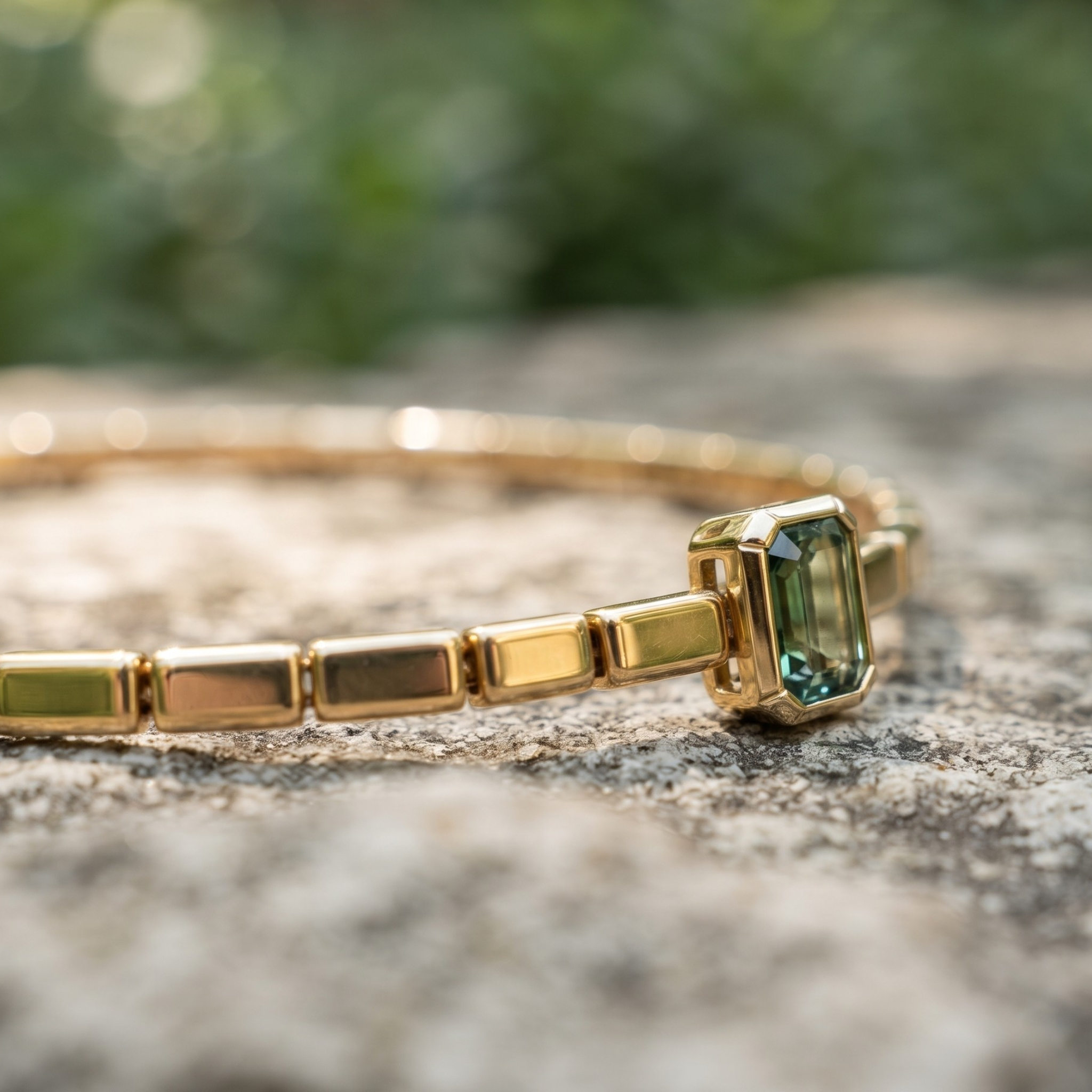 1.73 CT green emerald-cut choker necklace in polished yellow gold.
