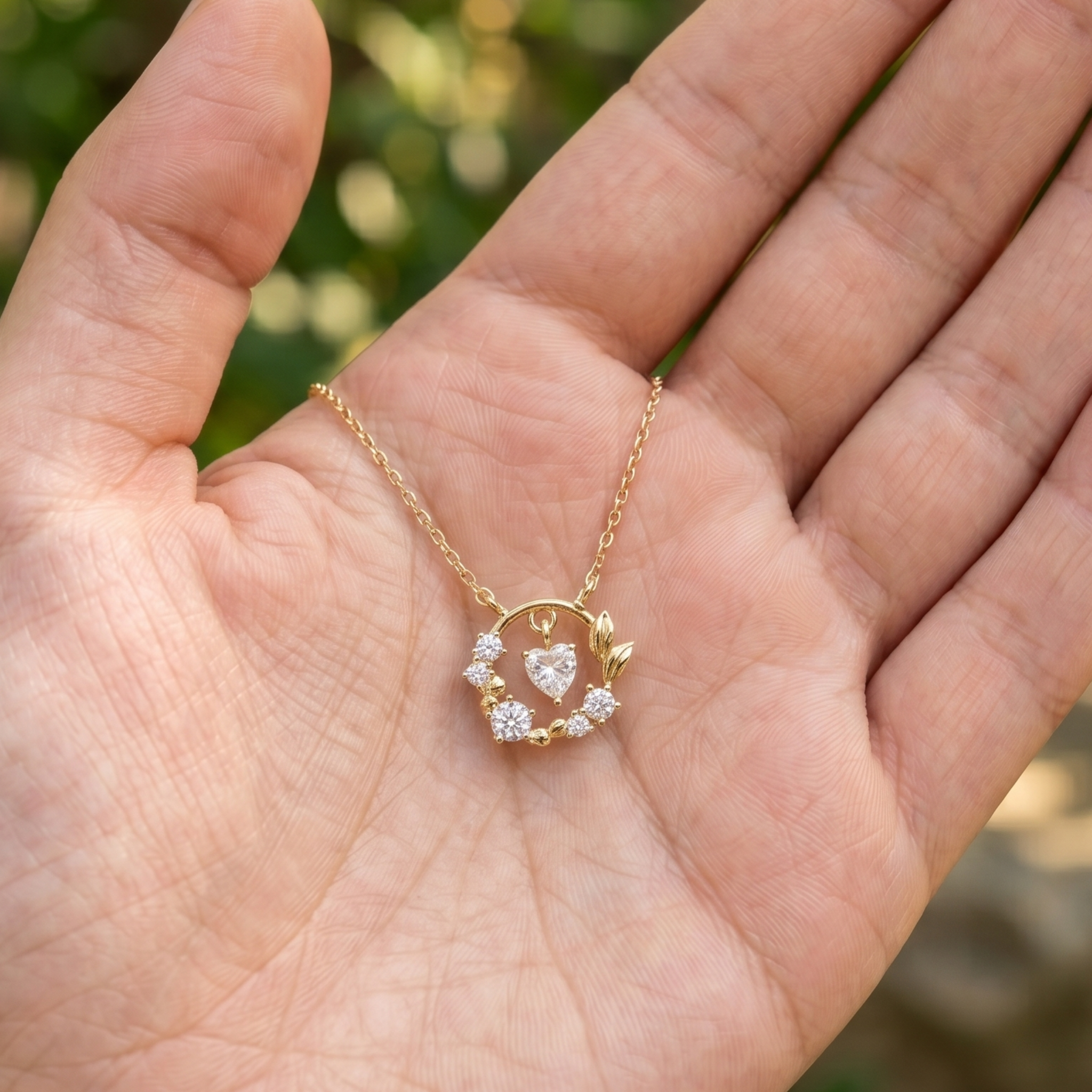Enchanted Heart 0.23 CTW Diamond Wreath Necklace in 9K, 14K & 18K Gold