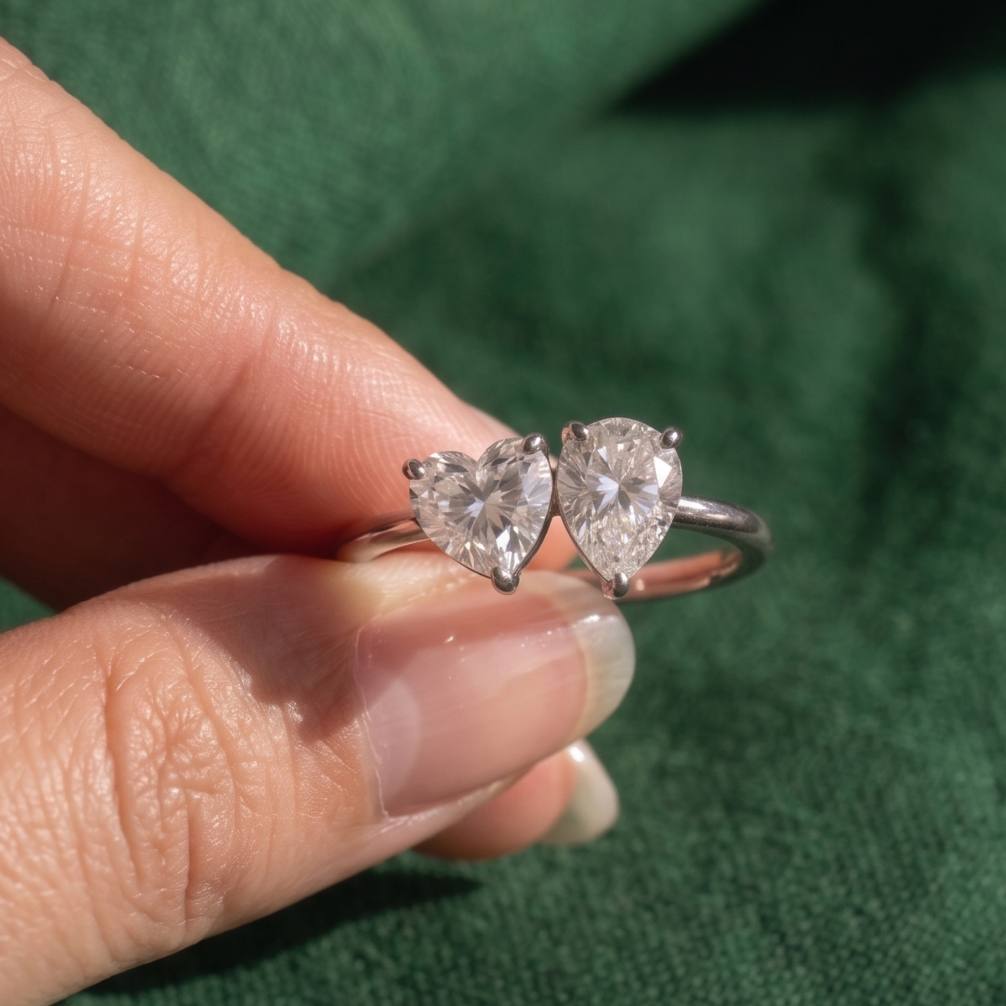 Made-to-order heart and pear diamond anniversary ring