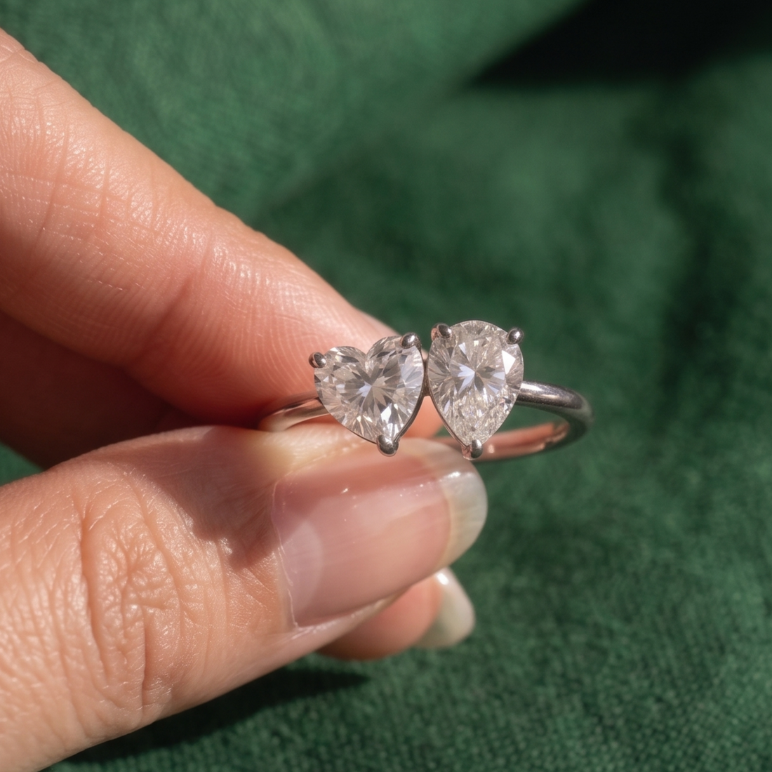 Made-to-order heart and pear diamond anniversary ring