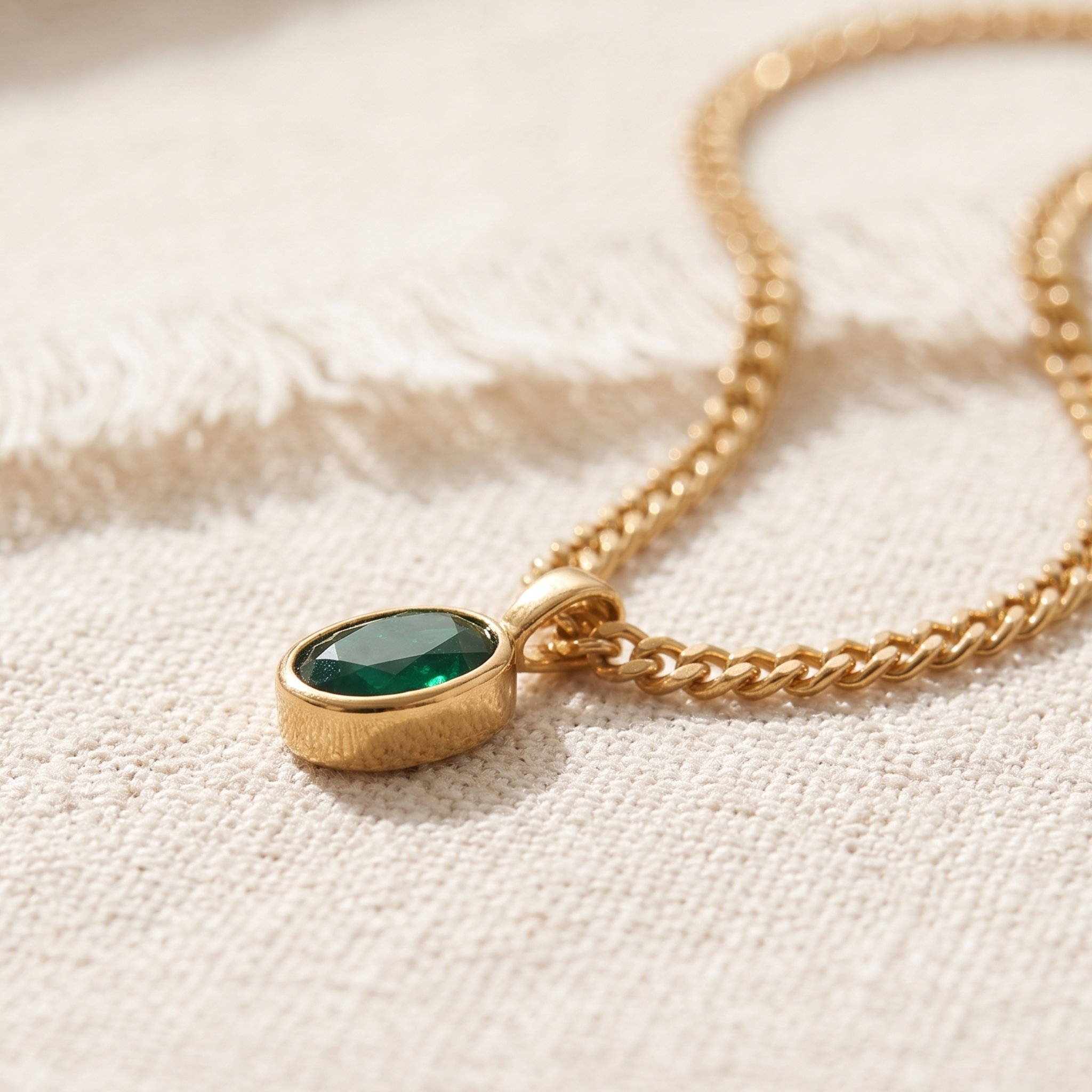 1.98 CT green oval gemstone pendant necklace with polished yellow gold Cuban chain.
