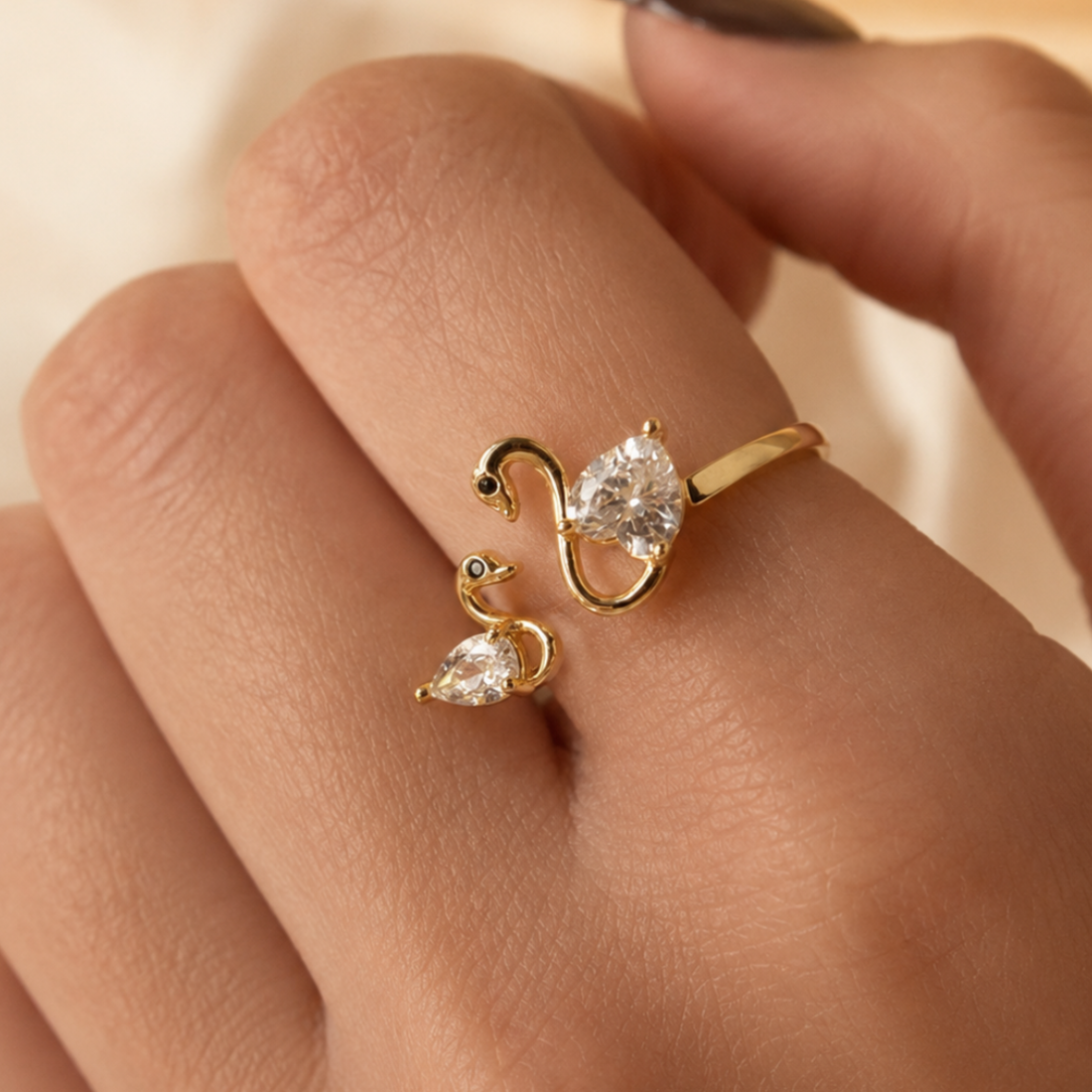 Swan Embrace 2.50 CTW lab-grown diamond ring by Kiashaa Jewellery with a 2 CT heart center and 0.50 CT pear side diamond.