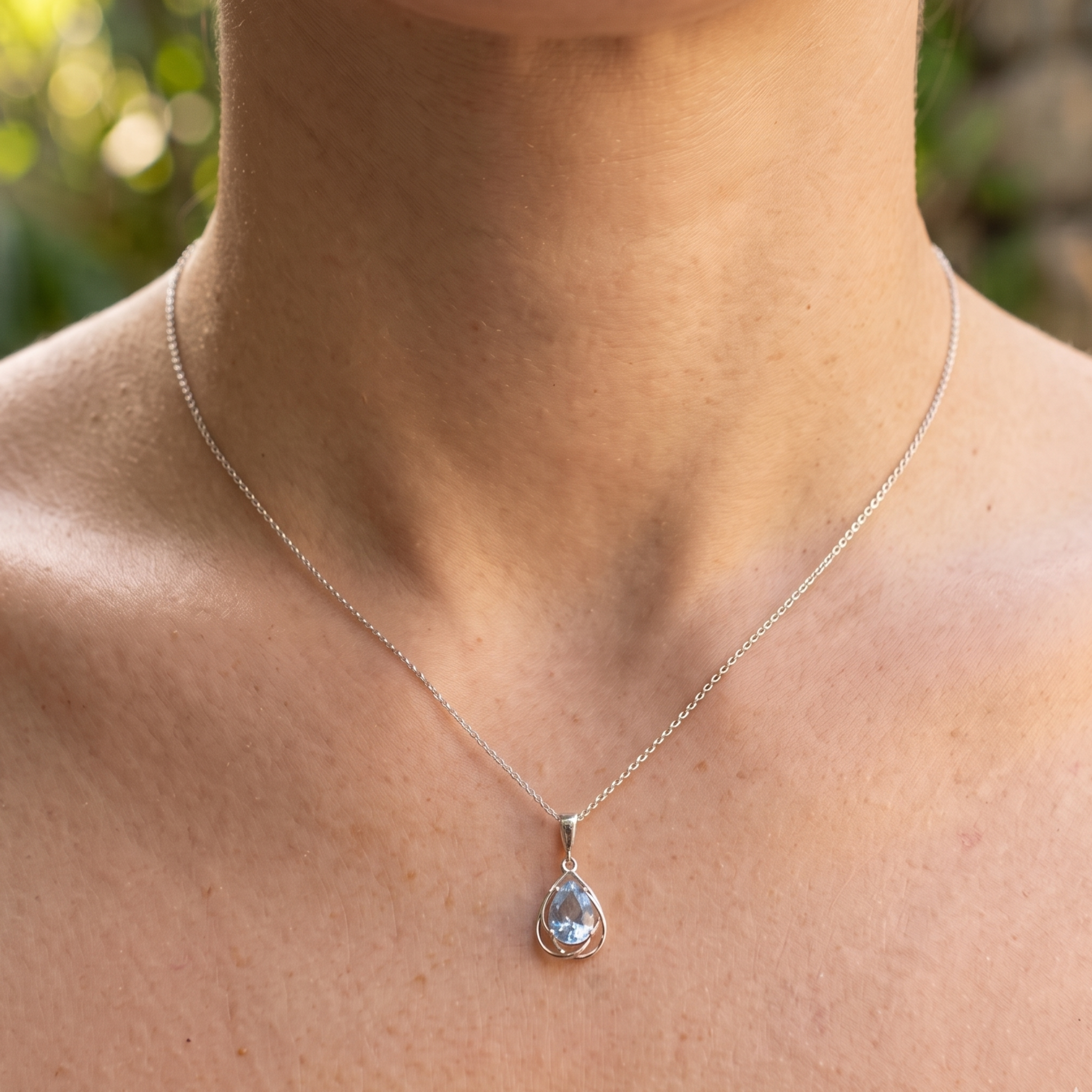 Aqua Teardrop 0.78 CT Pear Solitaire Pendant Necklace in 9K, 14K & 18K Gold