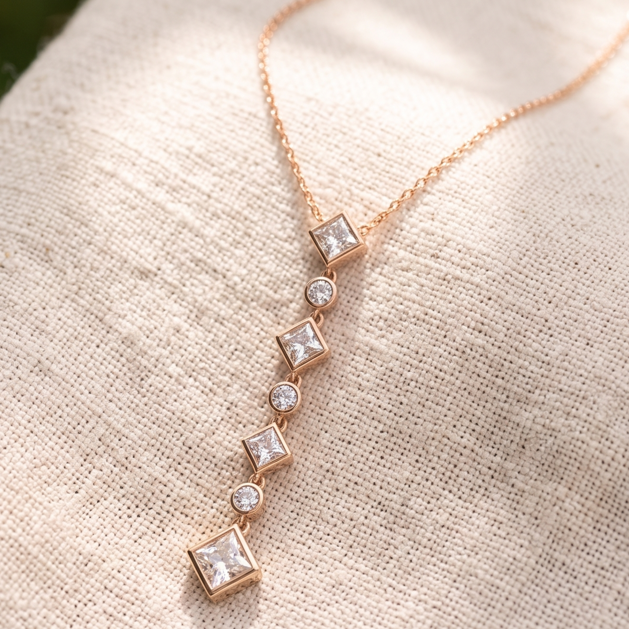 5.32 CTW Princess & Round Diamond Drop Necklace in 9K, 14K & 18K Gold