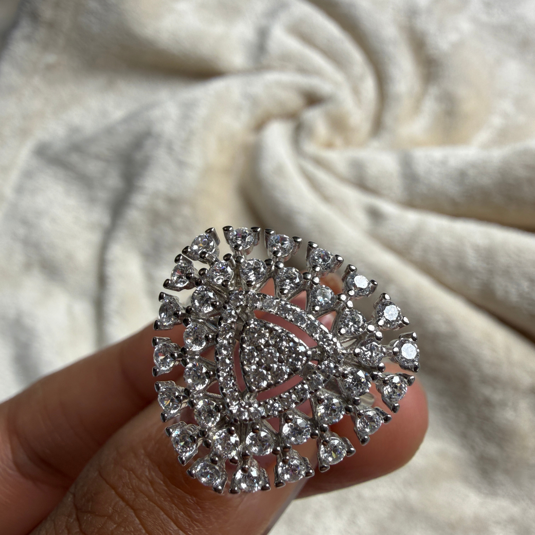 Heart-shaped lab-grown diamond statement ring in white gold by Kiashaa Jewellery.