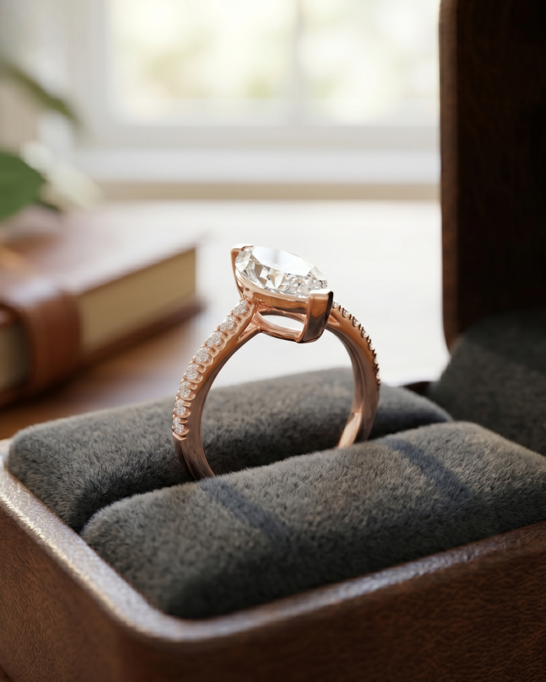 Lab-grown marquise diamond ring with slim diamond band