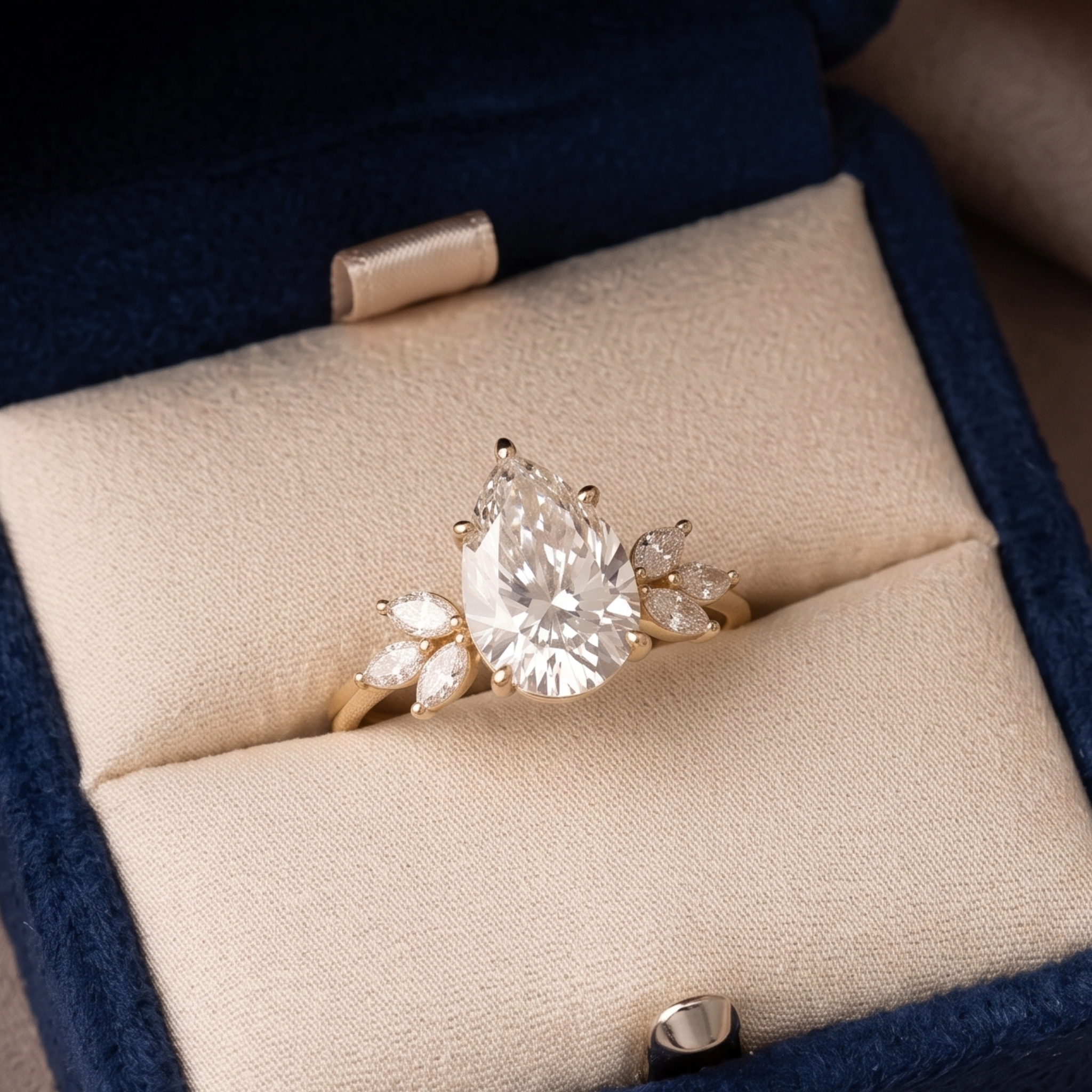 Nature-inspired pear and marquise diamond proposal ring for women