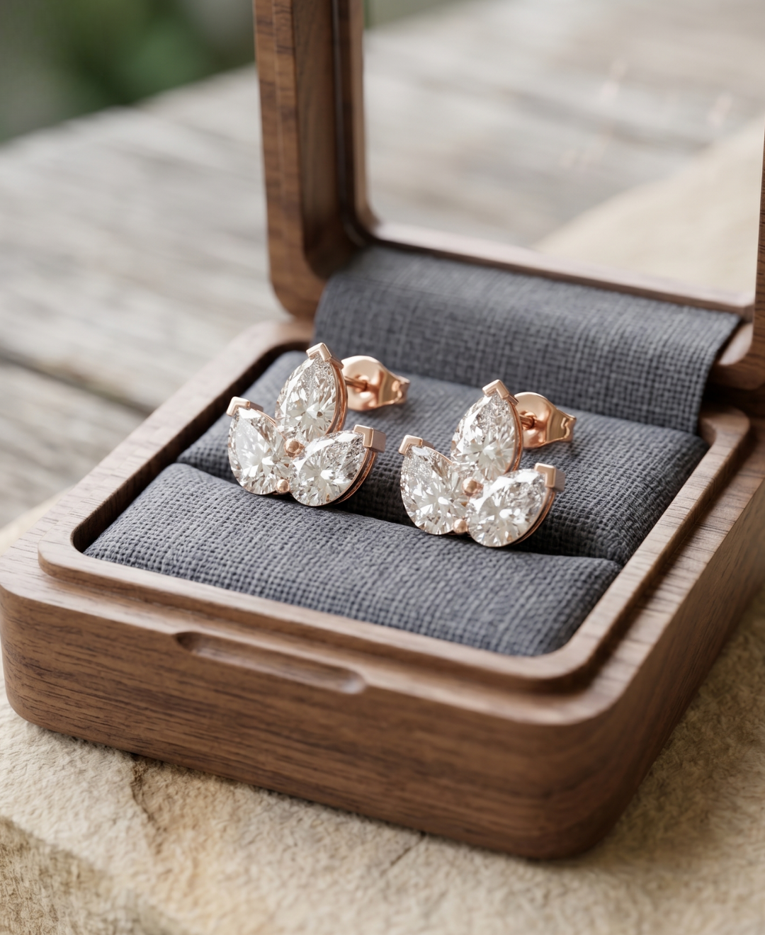 Premium lab-grown diamond earrings available in white, yellow, and rose gold.