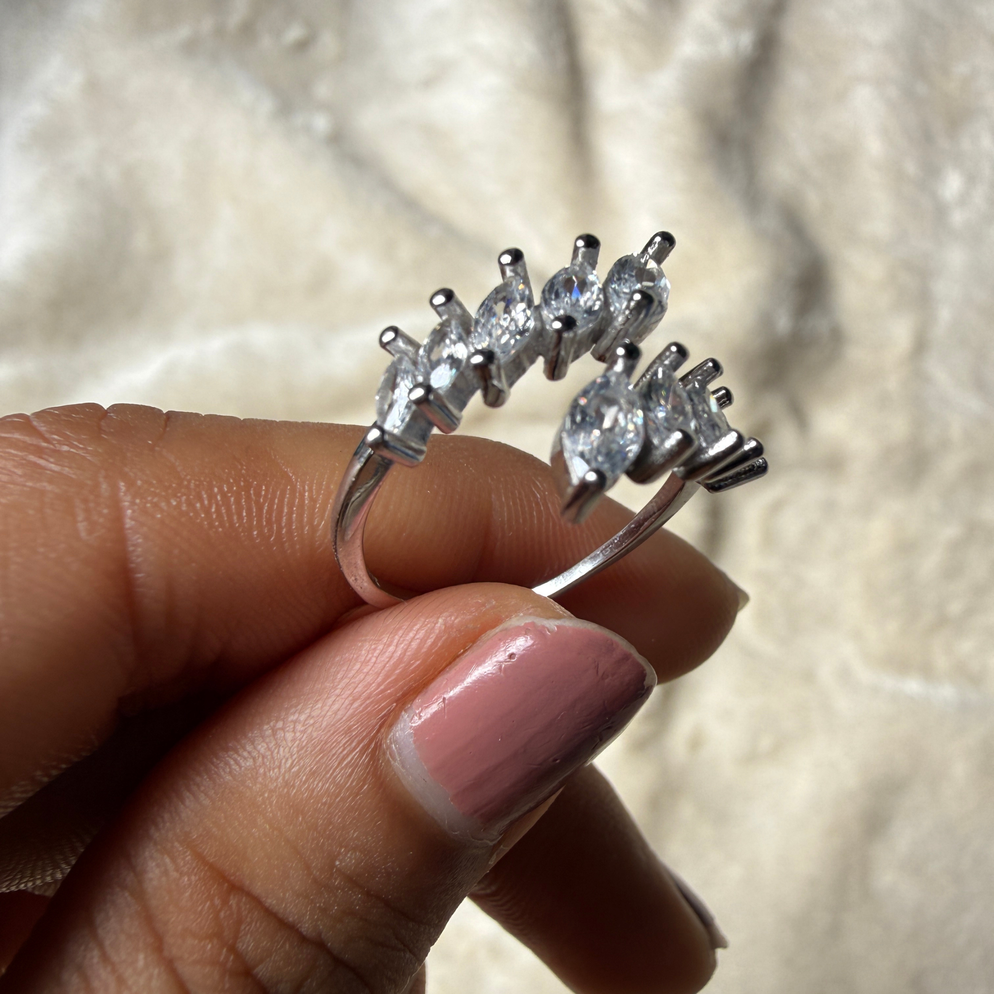 Ten marquise lab-grown diamond open wrap ring in white gold by Kiashaa Jewellery.