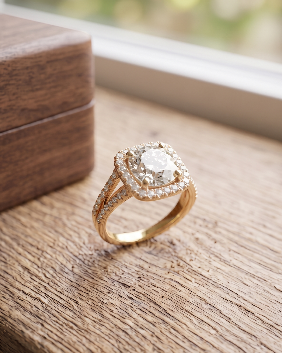 Elegant 2.82 carat lab-grown diamond ring by Kiashaa Jewellery in rose gold with round diamond accents.