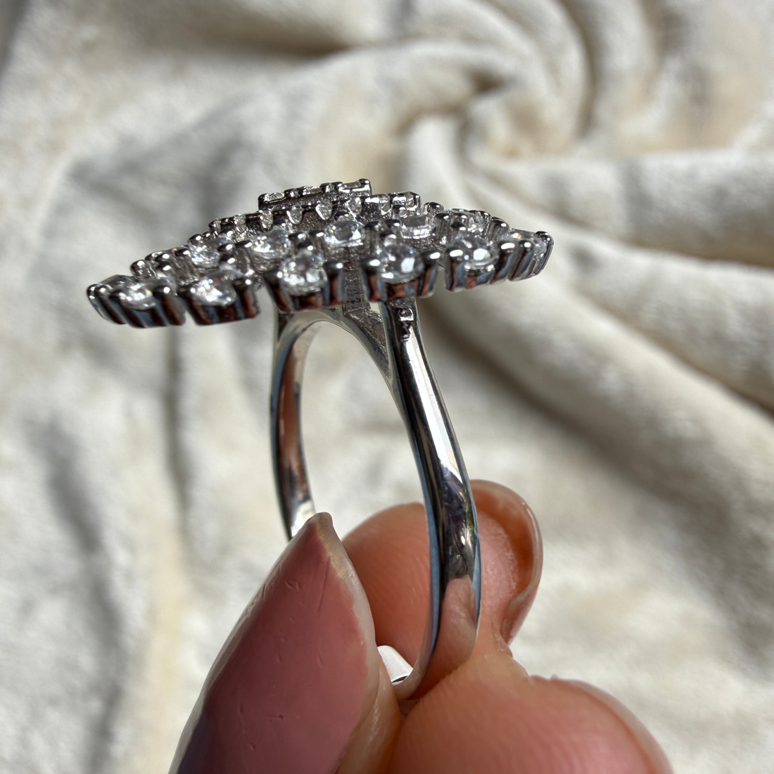 Heart-shaped lab-grown diamond statement ring in white gold by Kiashaa Jewellery.