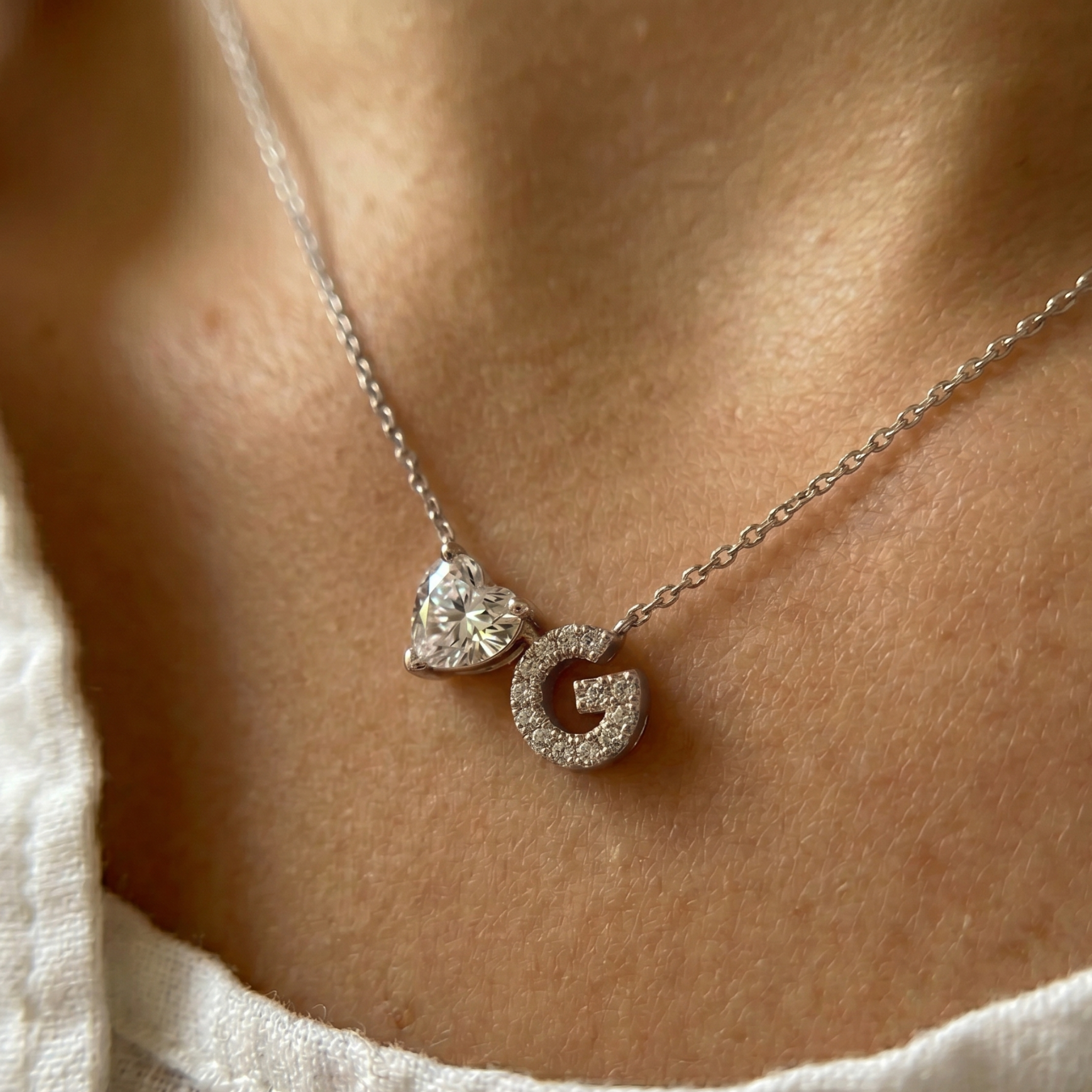 Amour Initial 1.15 CTW Heart Diamond & Custom Letter Necklace in 9K, 14K & 18K Gold