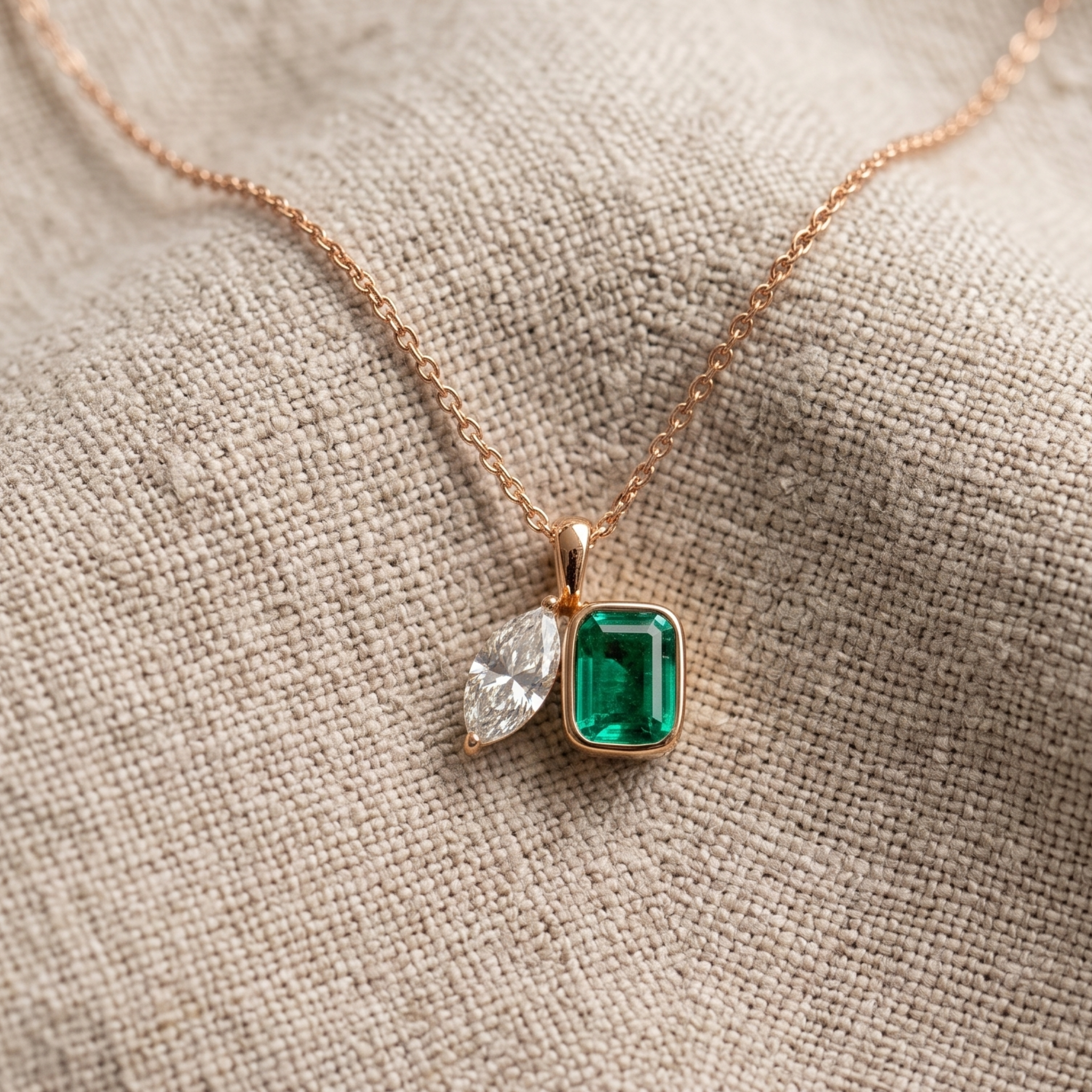 Kiashaa Jewellery 2.91 CTW cushion and marquise pendant necklace in polished yellow gold.
