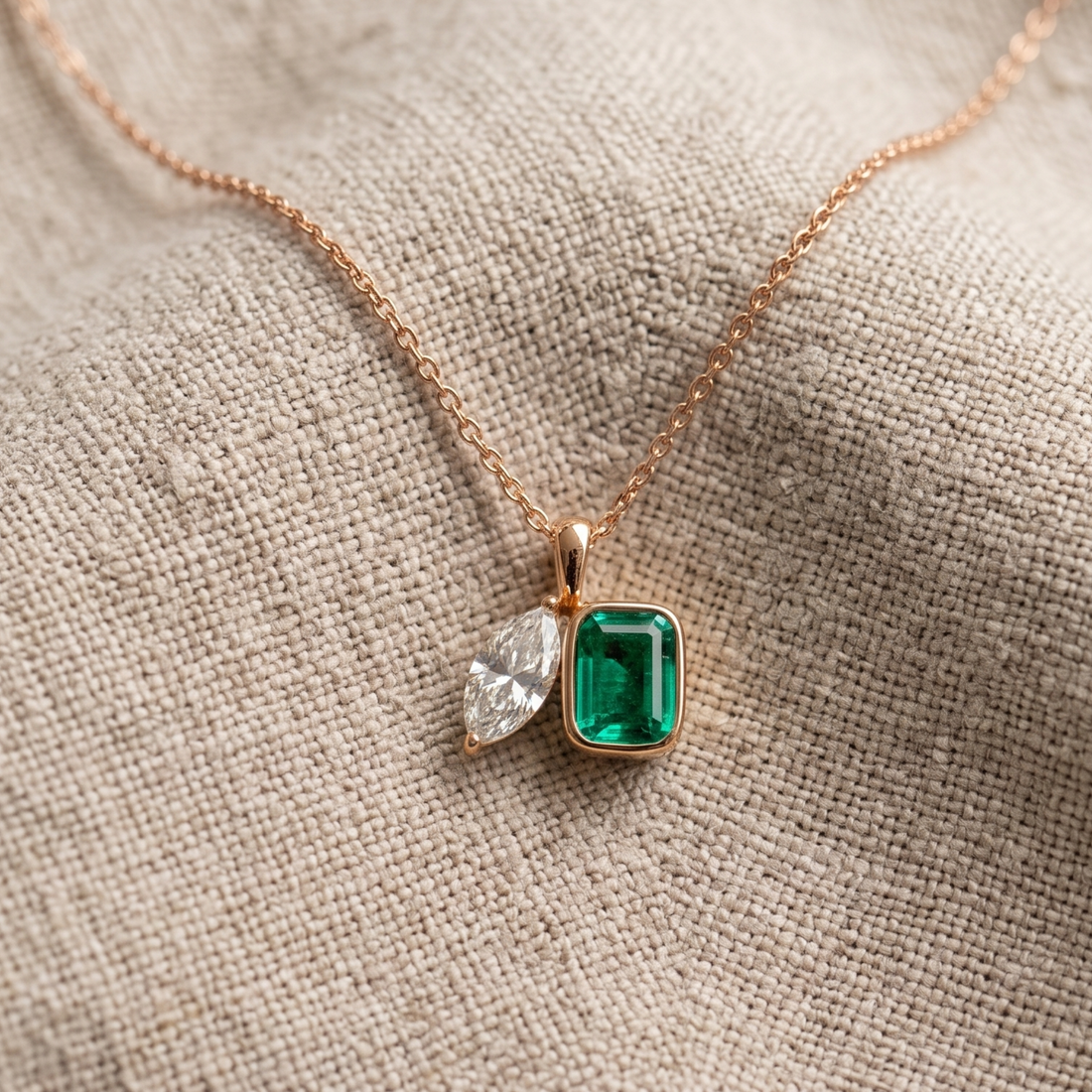 Kiashaa Jewellery 2.91 CTW cushion and marquise pendant necklace in polished yellow gold.