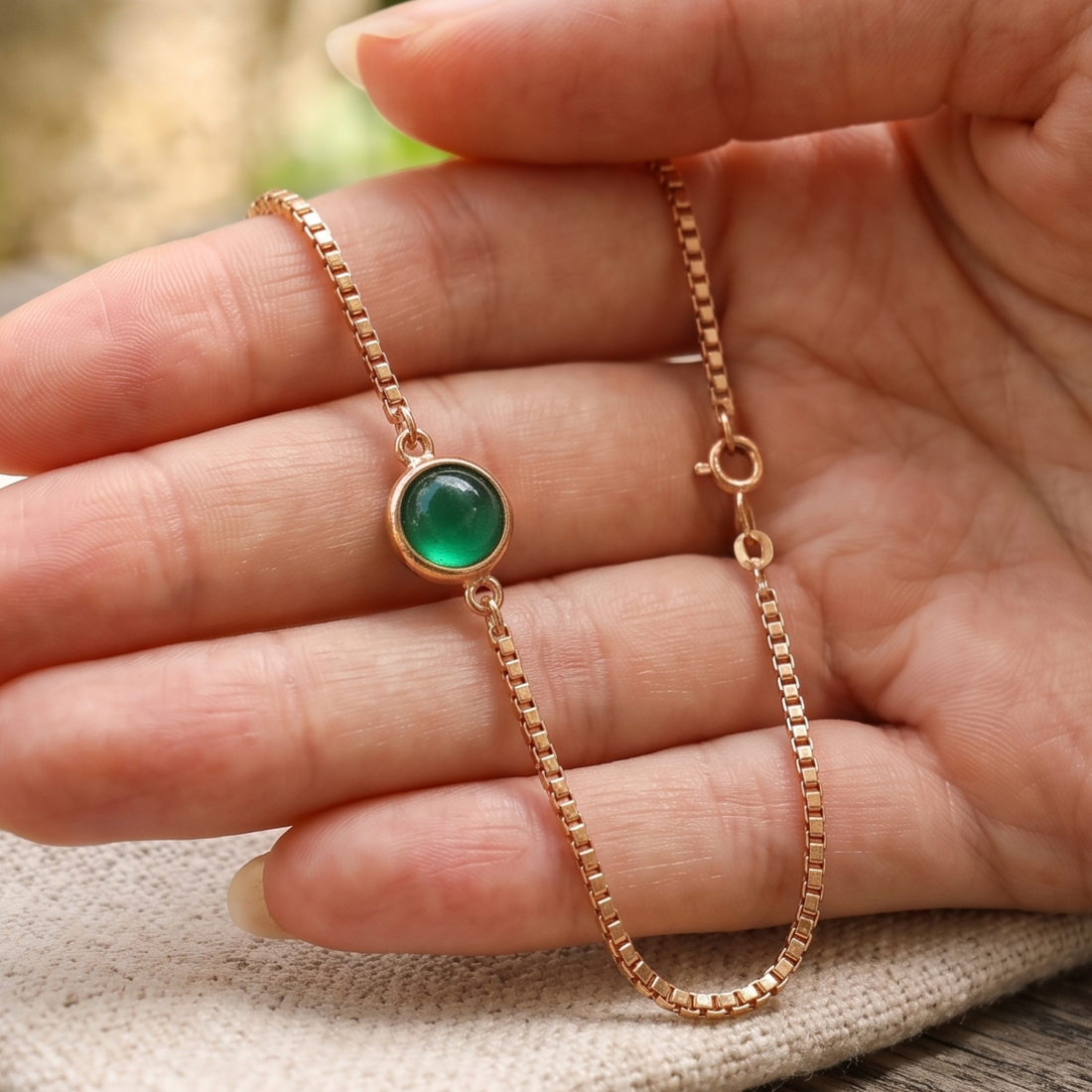 Verdant Oval 0.50 CT Green Gemstone Bezel Bracelet in 9K, 14K & 18K Gold