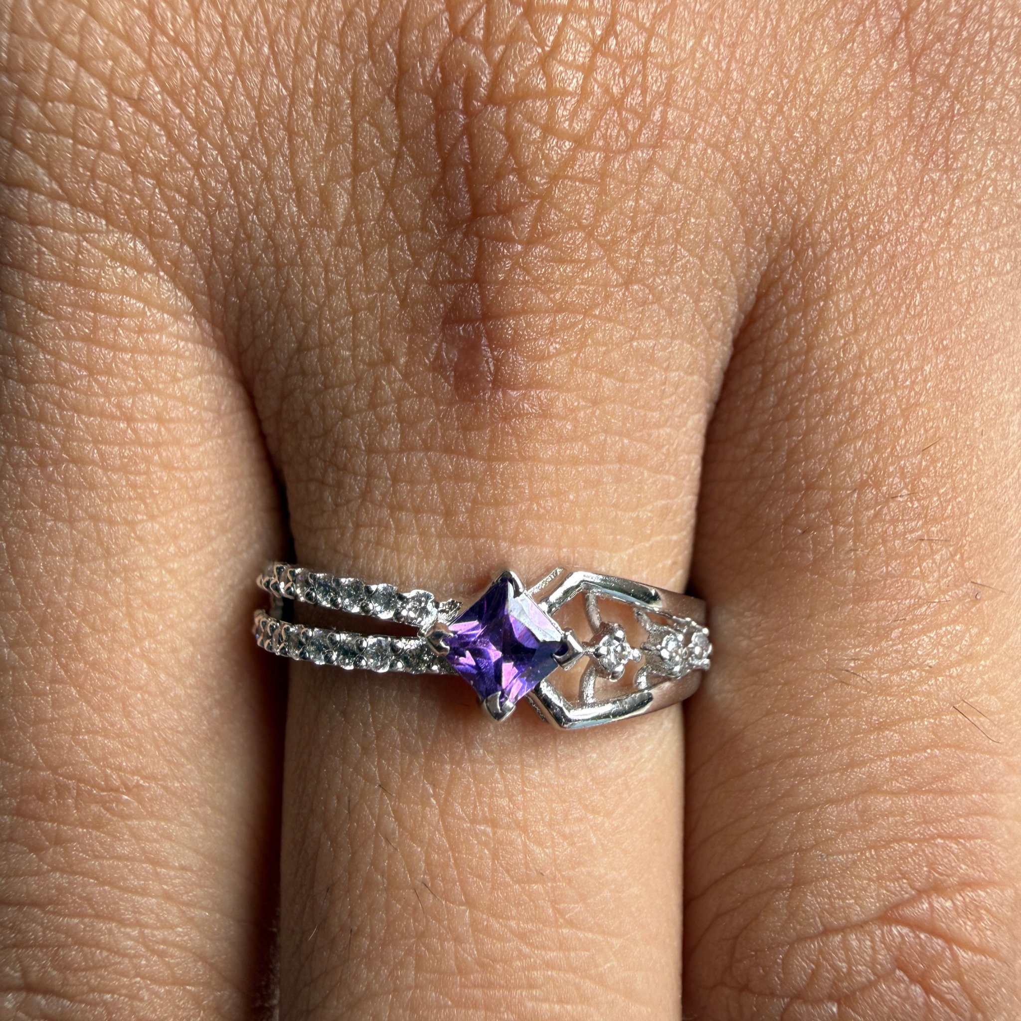 Blue princess-cut gemstone and lab-grown diamond ring by Kiashaa Jewellery.