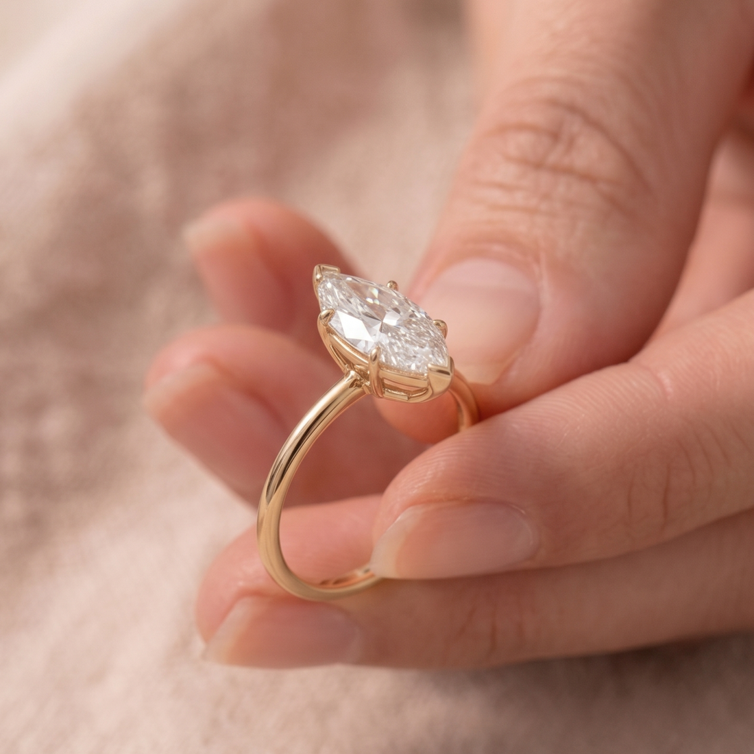 Marquise engagement ring available in yellow white and rose gold