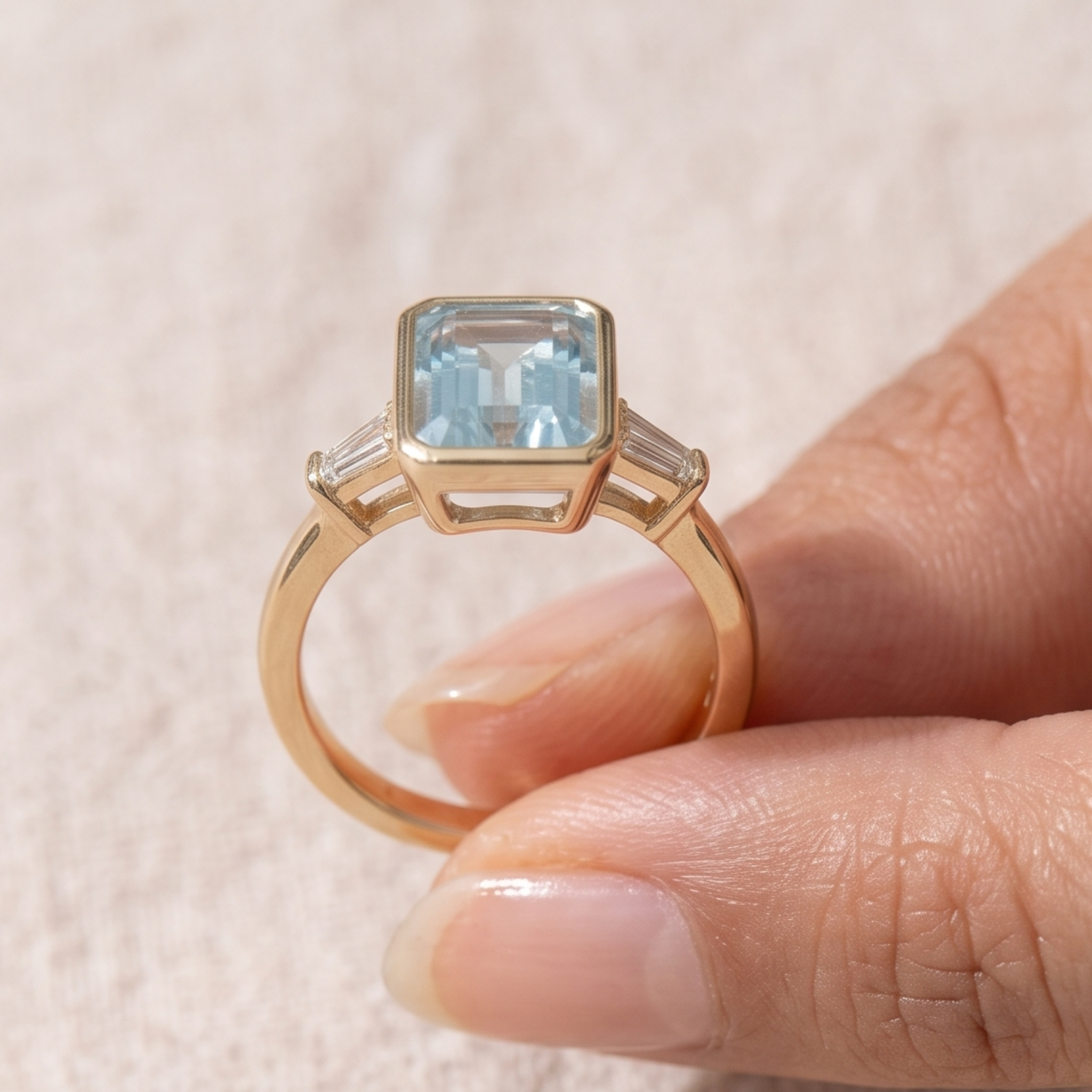 Luxury blue gemstone ring available in white yellow and rose gold