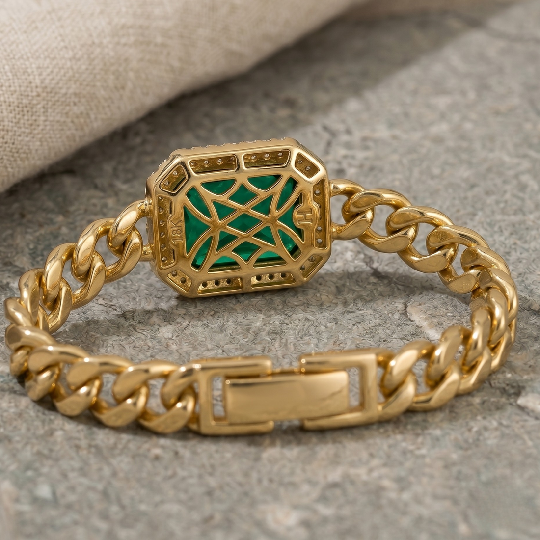3.28 CTW Emerald-Cut Green Diamond Halo Curb-Link Bracelet in 9K, 14K & 18K Gold