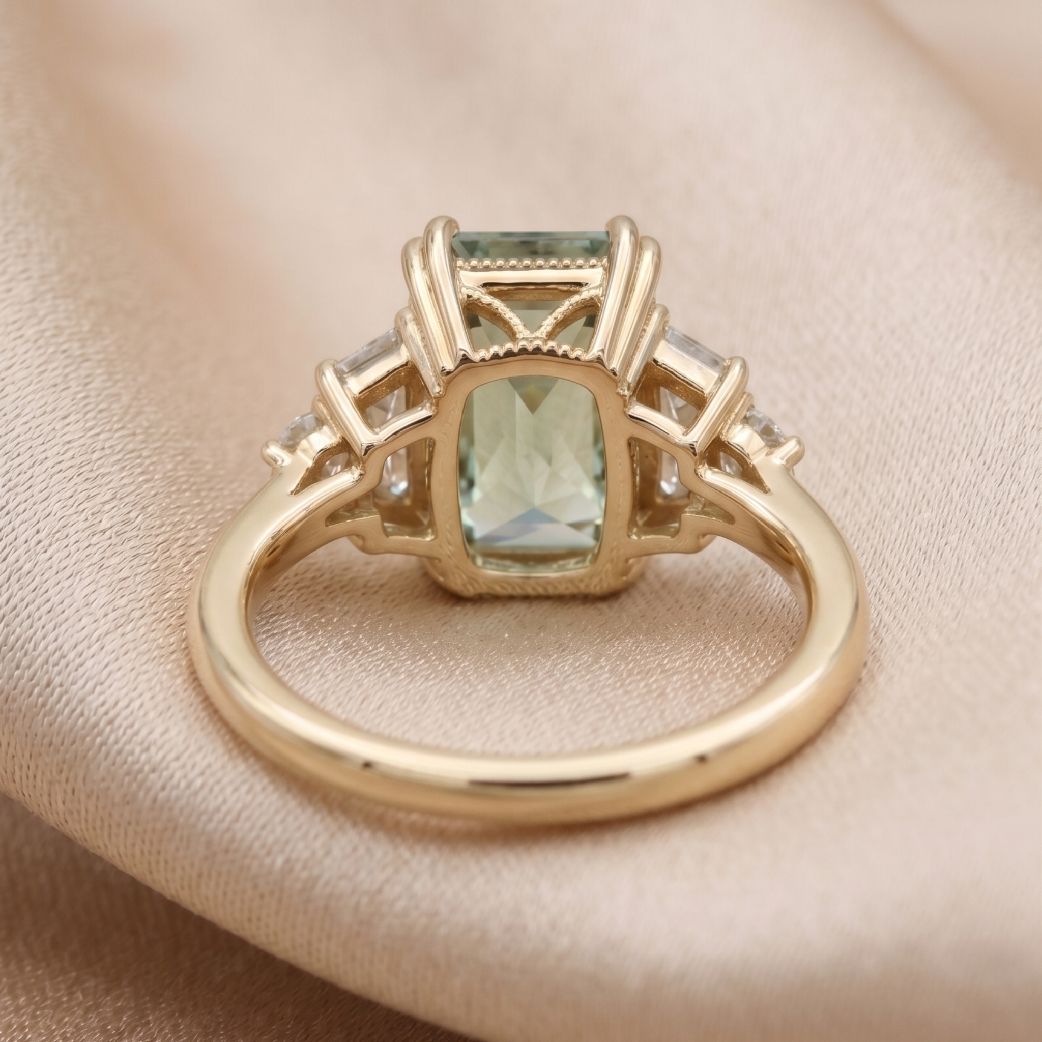 Luxury green gemstone ring available in white yellow and rose gold