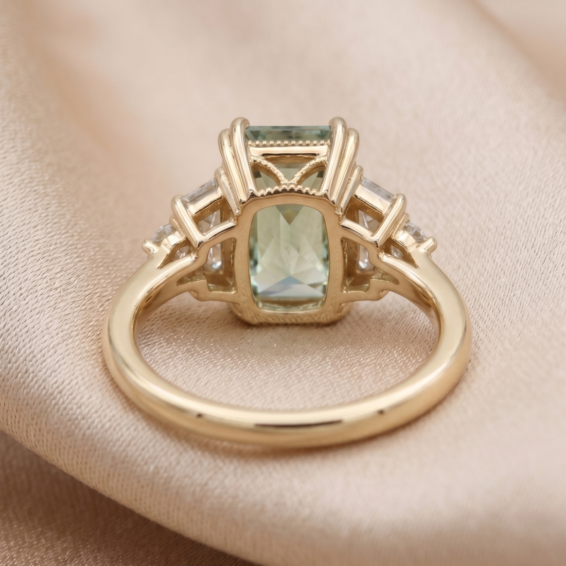 Luxury green gemstone ring available in white yellow and rose gold