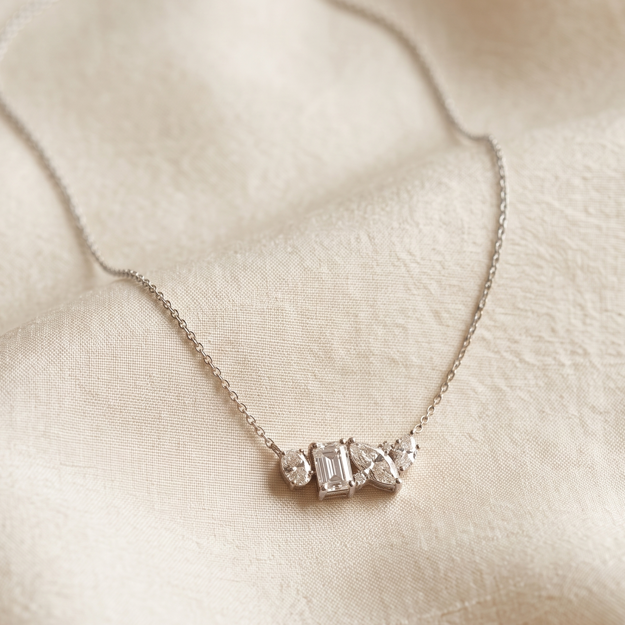 Kiashaa Jewellery 2.25 CTW multi-shape diamond cluster necklace in polished yellow gold.