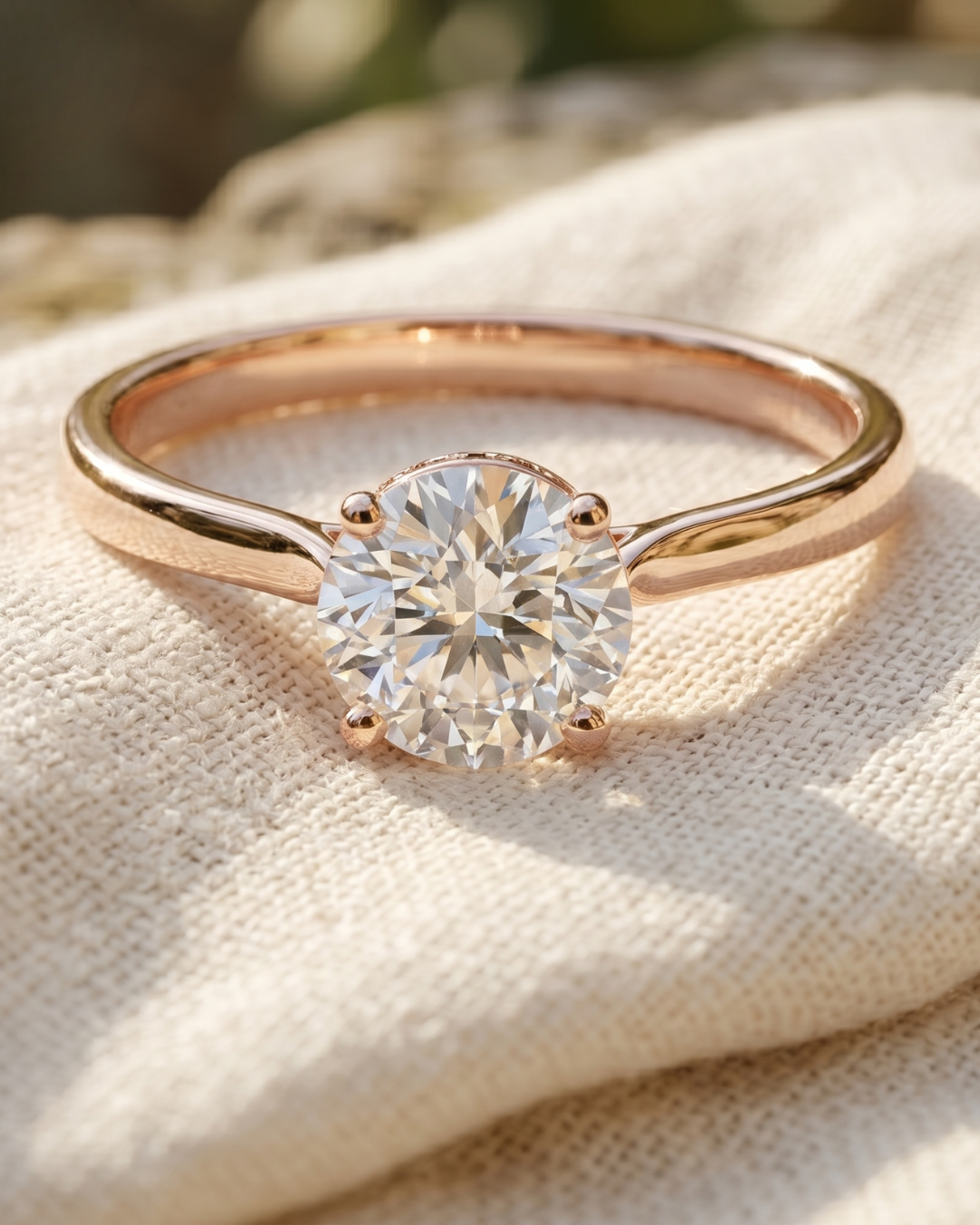 Kiashaa Jewellery round diamond solitaire ring in rose gold featuring a brilliant lab-grown diamond centerpiece.