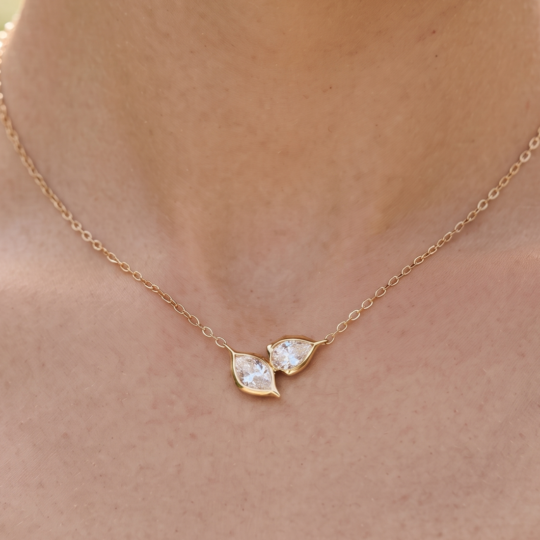 Twin Petal 2.05 CTW Pear & Marquise Diamond Leaf Necklace in 14K & 18K Gold