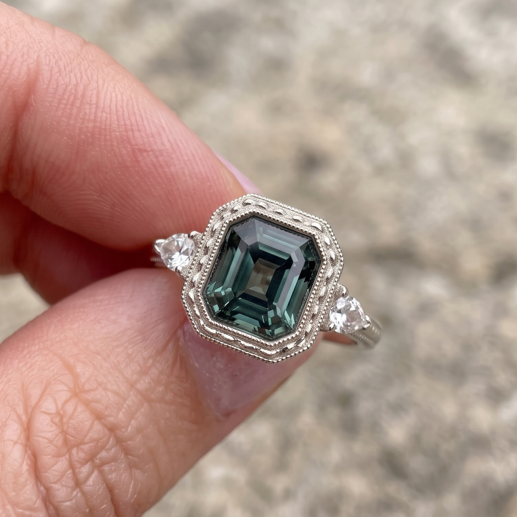 Verdant Regal 3.60 CTW Radiant Green Gemstone & Pear Diamond Ring