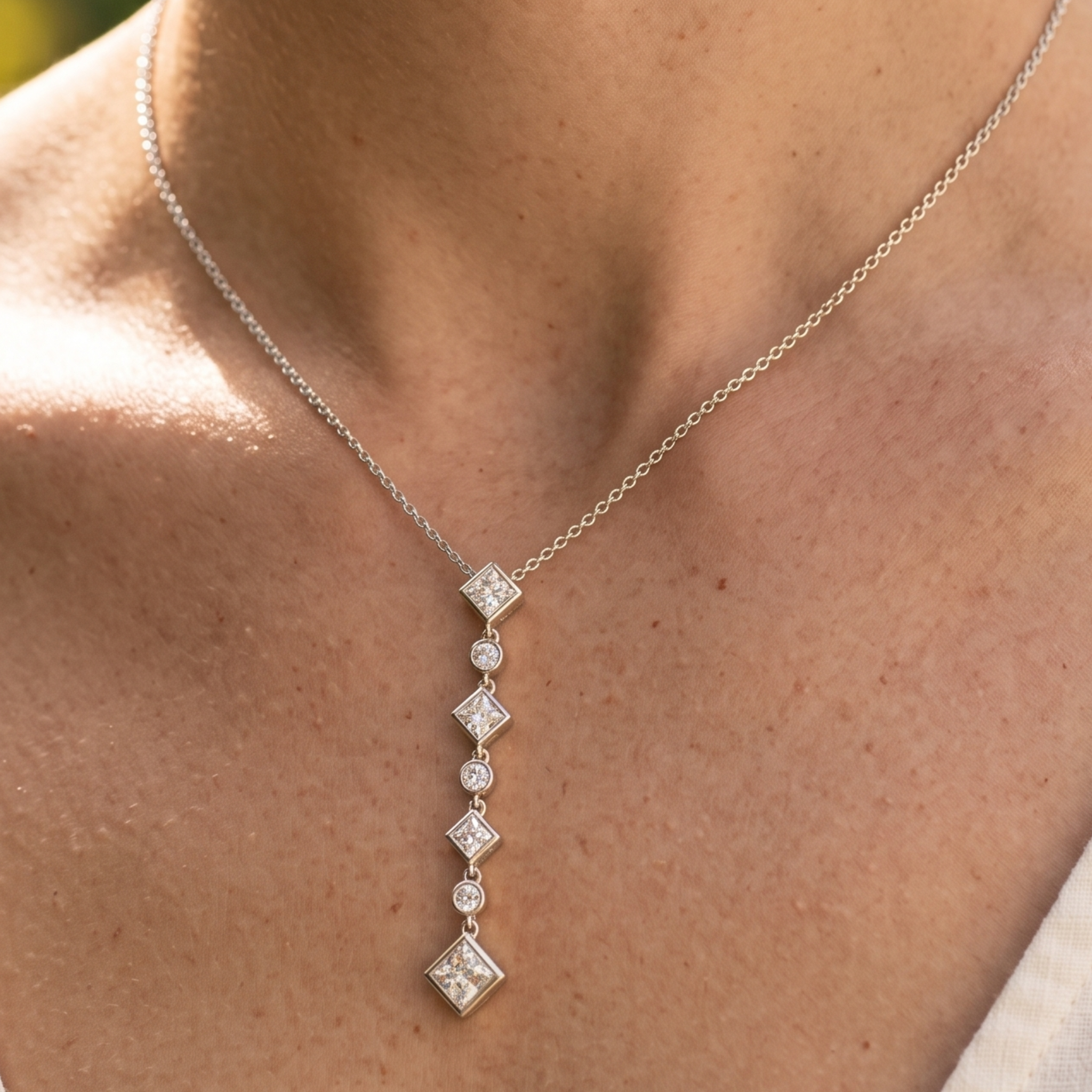 5.32 CTW Princess & Round Diamond Drop Necklace in 9K, 14K & 18K Gold